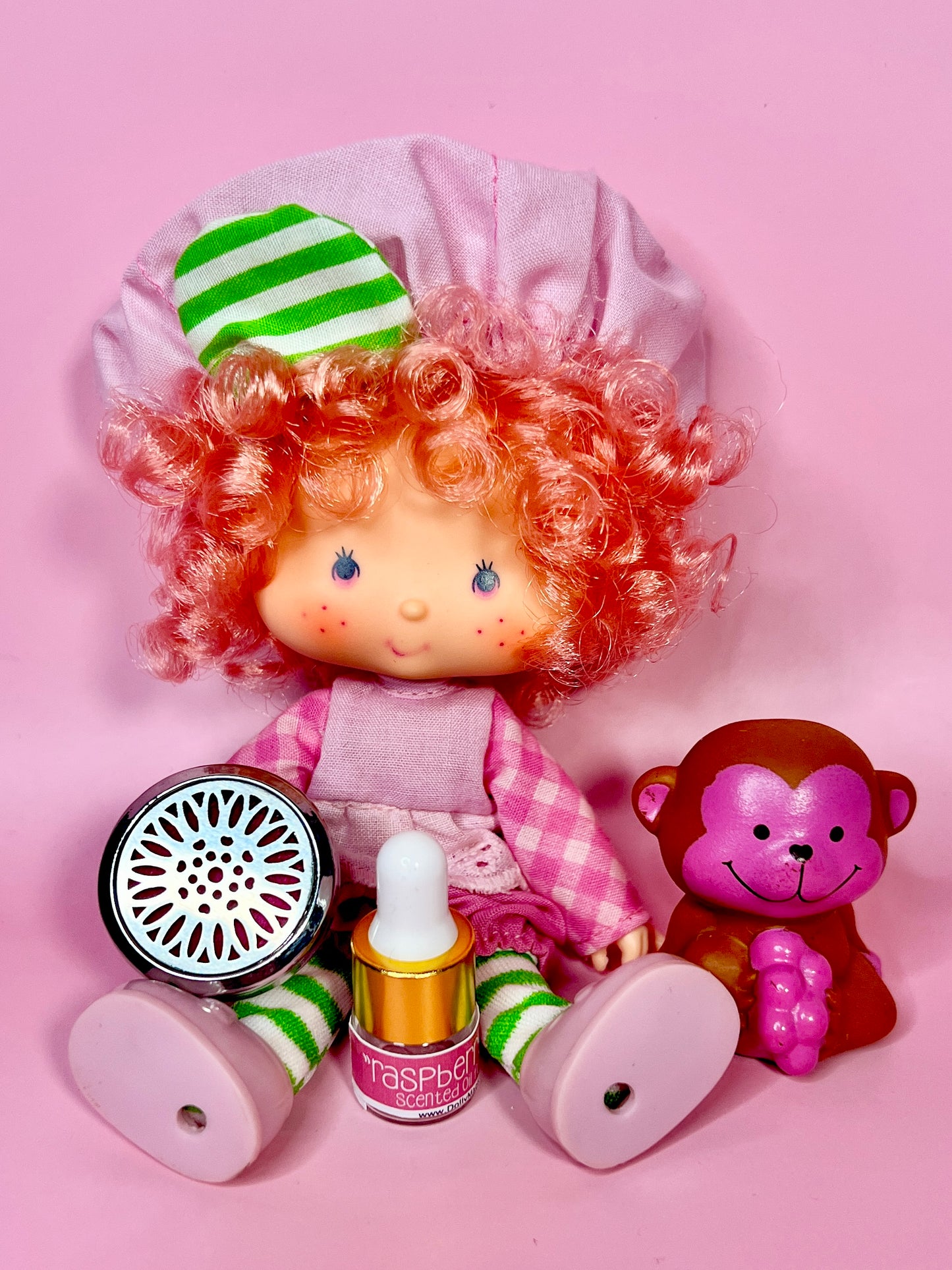 Vintage Raspberry Tart doll with pet Rhubarb Monkey from the 1980s Strawberry Shortcake Series