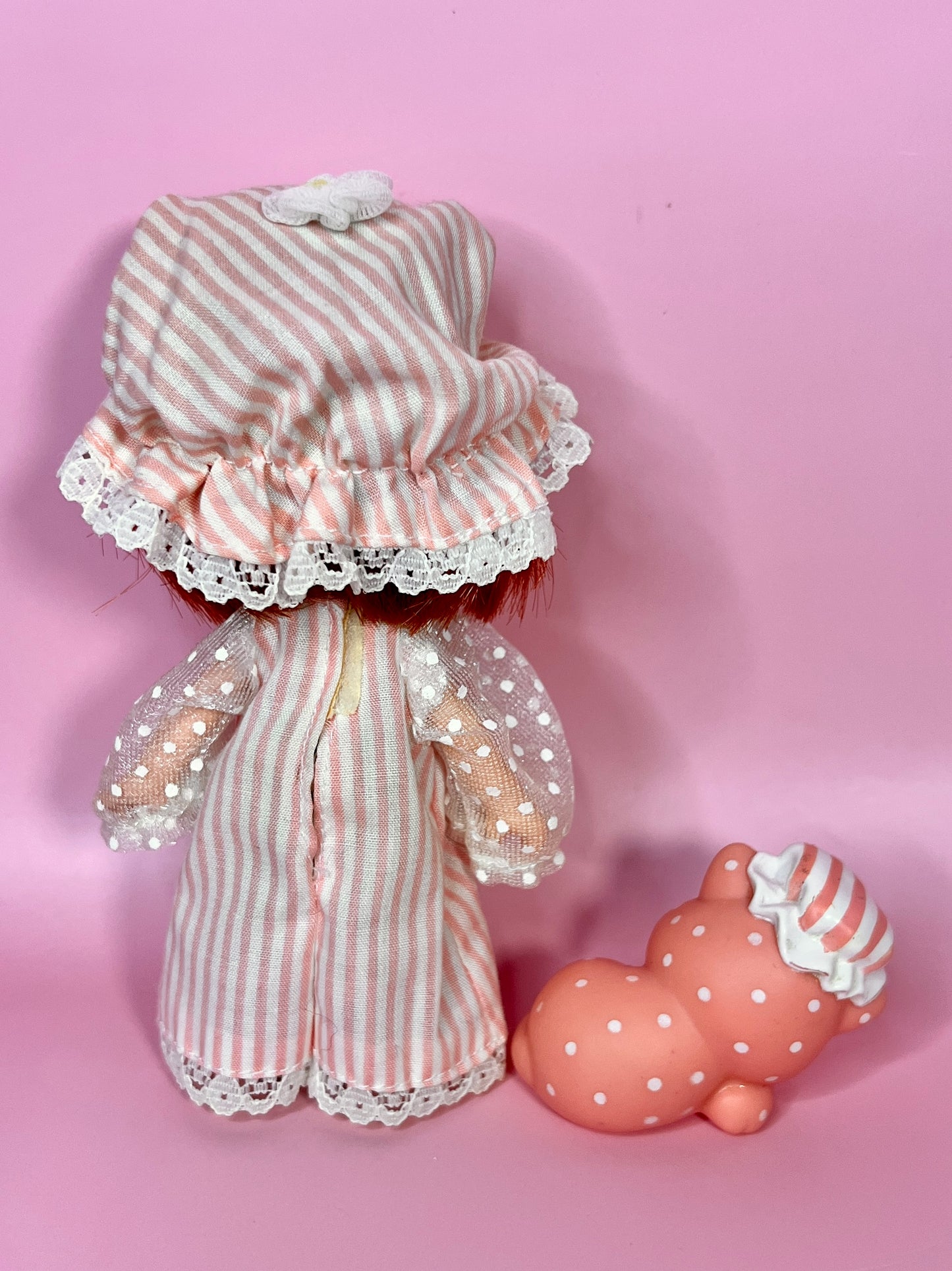 Vintage Strawberry Shortcake Sweet Sleeper doll with pet Custard the Cat from the 1980s Strawberry Shortcake Series
