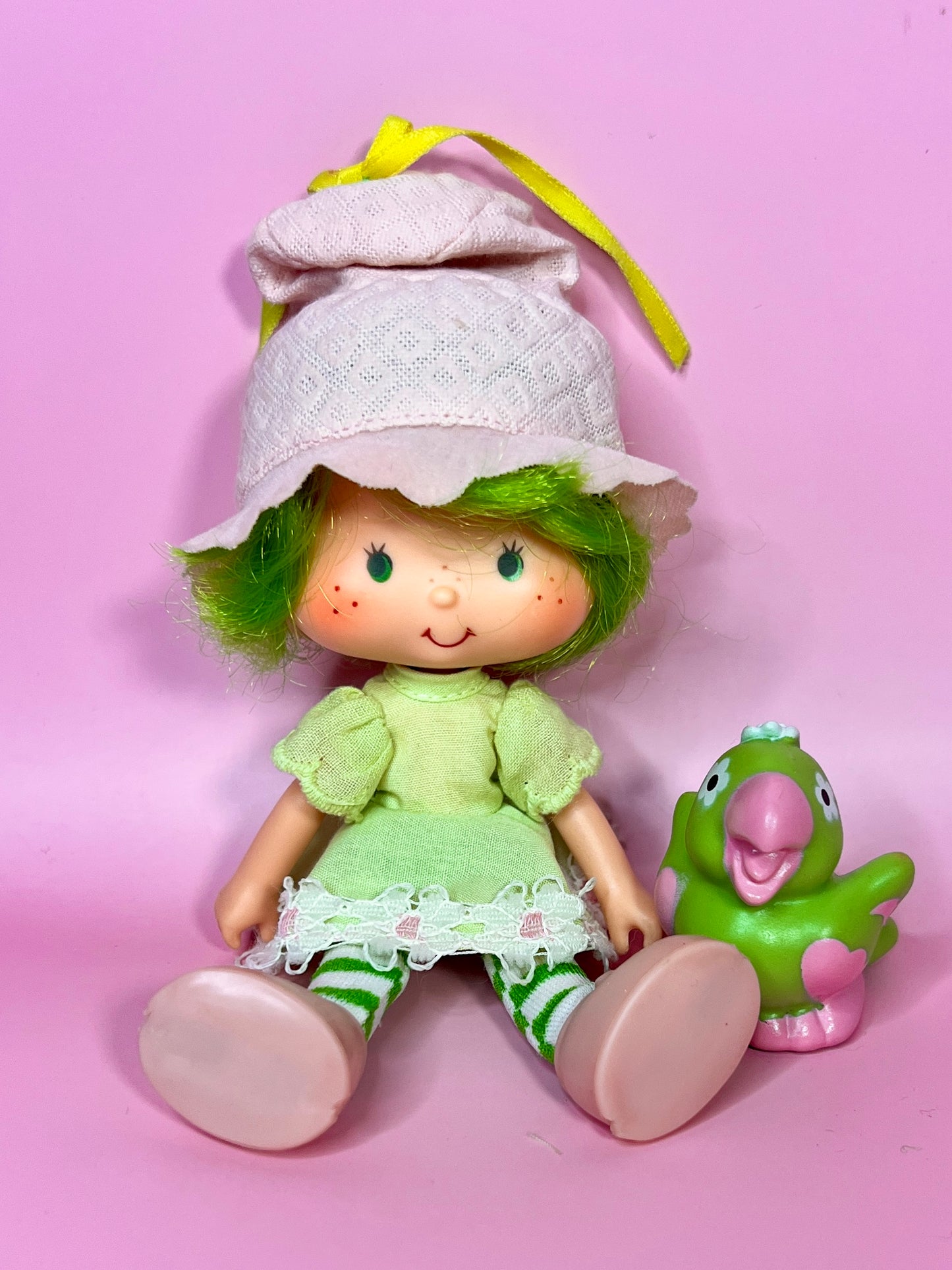 Vintage Lime Chiffon doll with pet Pafait Parrot from the 1980s Strawberry Shortcake Series