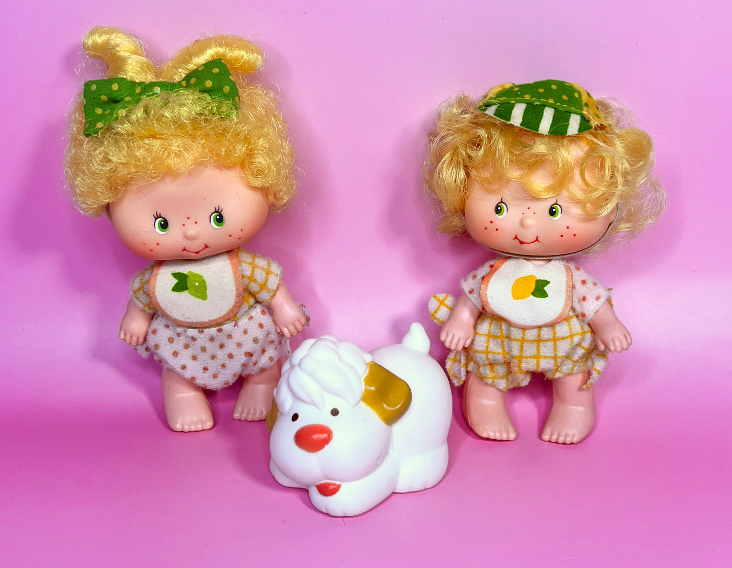 Vintage Lem & Ada doll with pet Sugar Woofer, from the 1980s Strawberry Shortcake Series