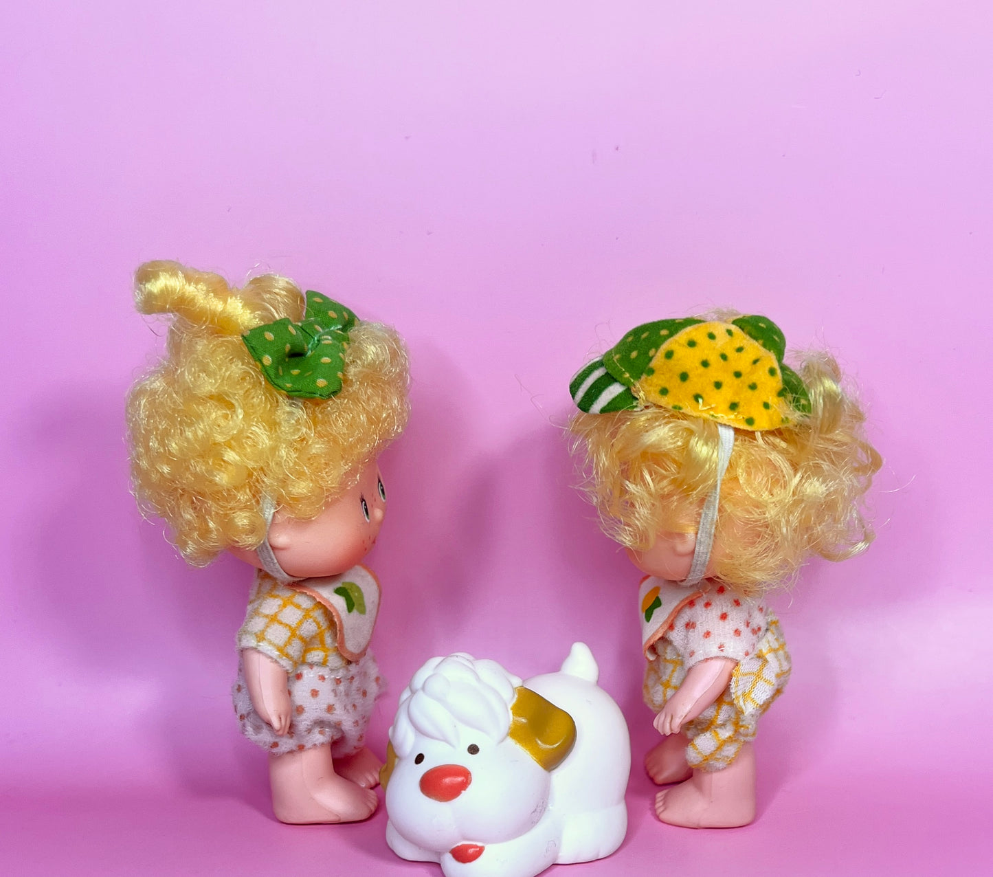 Vintage Lem & Ada doll with pet Sugar Woofer, from the 1980s Strawberry Shortcake Series