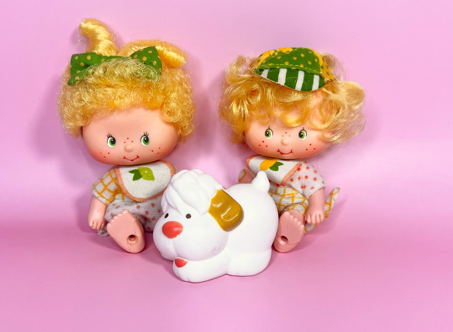 Vintage Lem & Ada doll with pet Sugar Woofer, from the 1980s Strawberry Shortcake Series