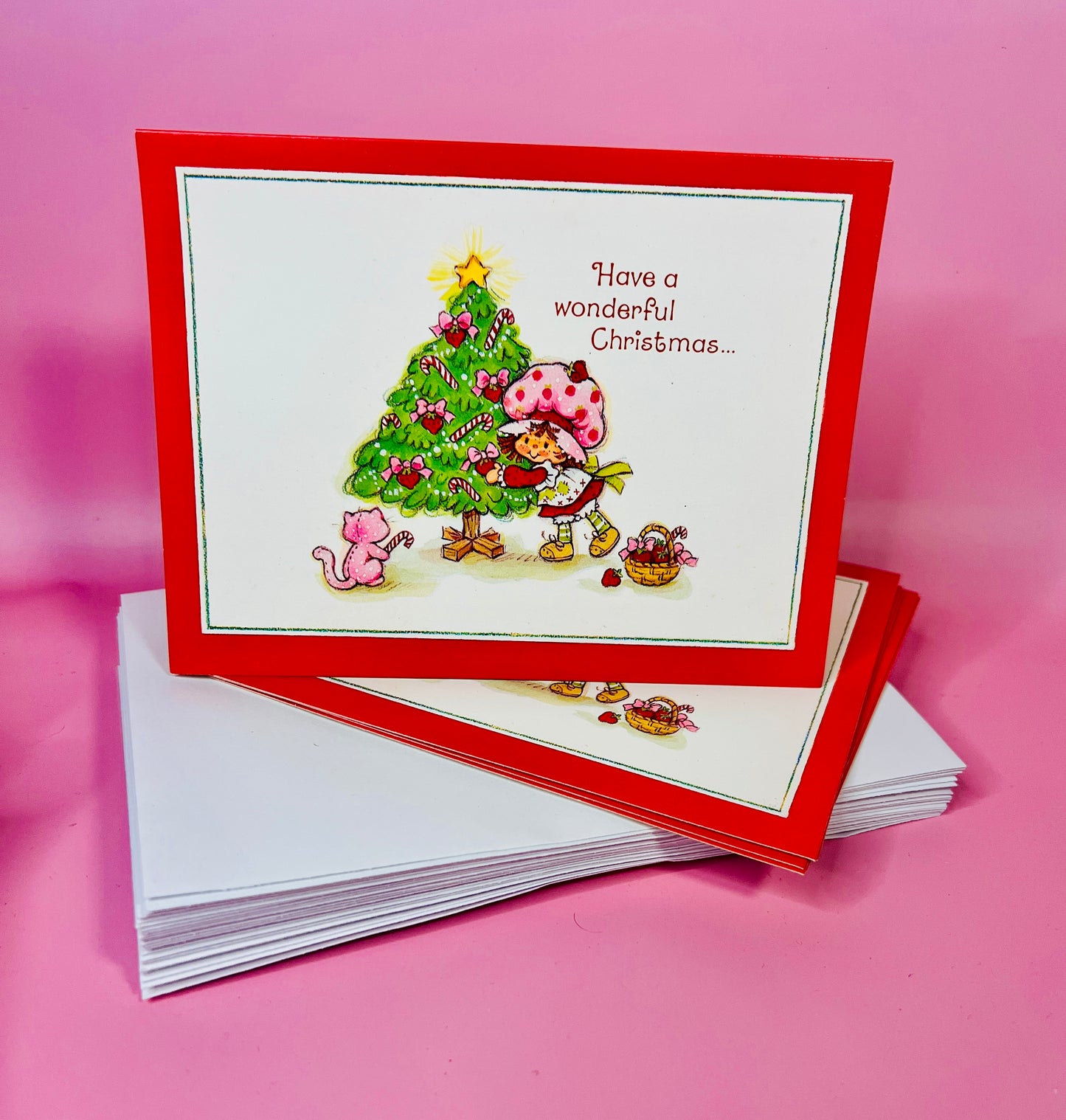 Vintage 1980 Caremark Strawberry Shortcake Christmas Greeting Card Set – 7 Cards