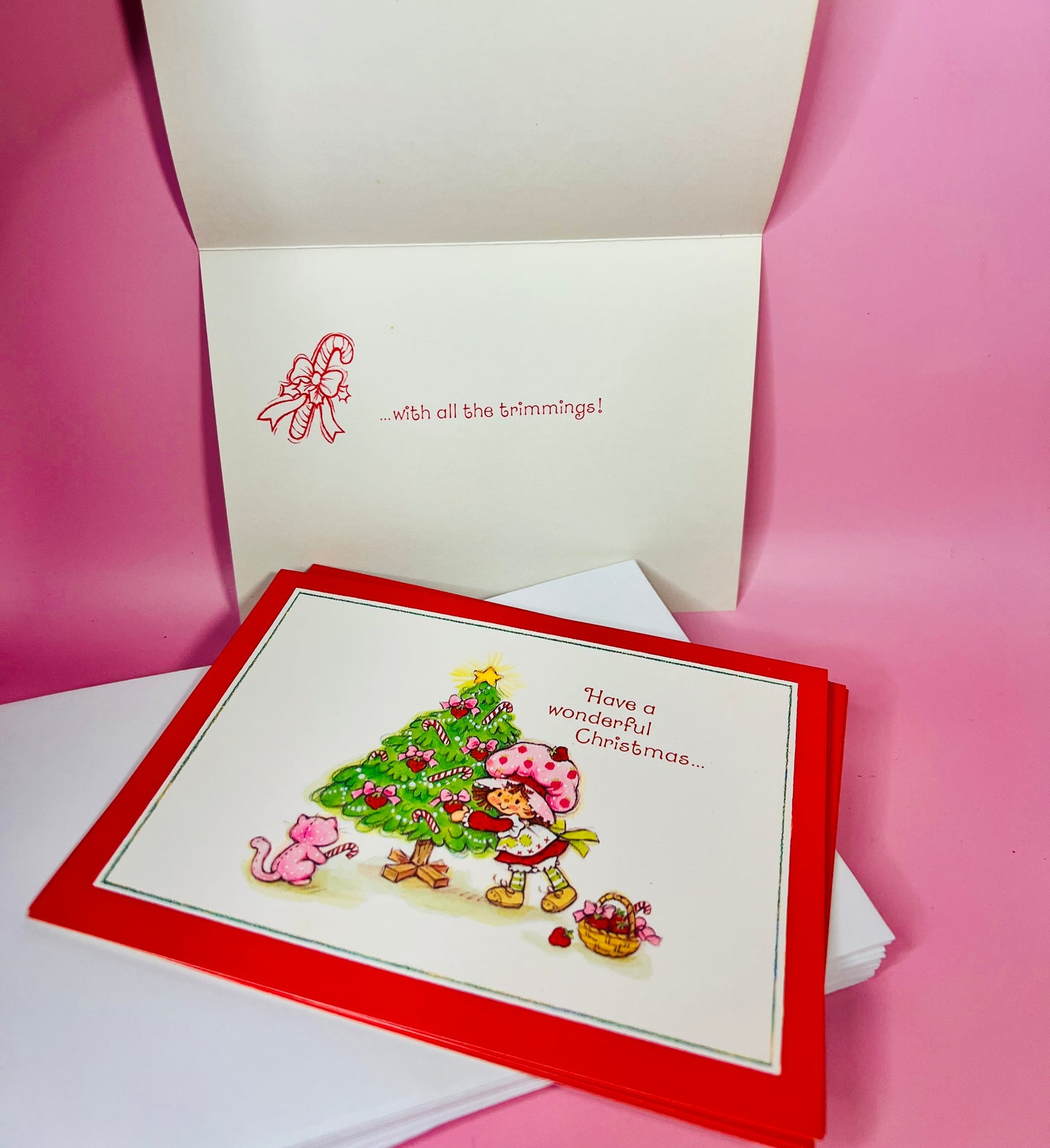 Vintage 1980 Caremark Strawberry Shortcake Christmas Greeting Card Set – 7 Cards