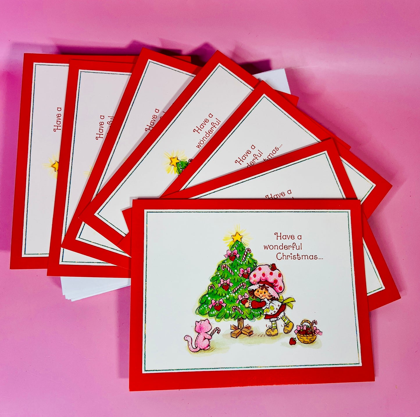 Vintage 1980 Caremark Strawberry Shortcake Christmas Greeting Card Set – 7 Cards