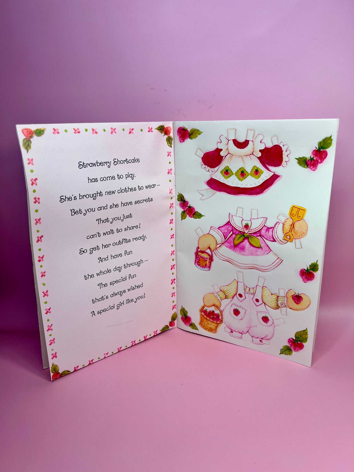 Vintage 1980s Strawberry Shortcake Valentines Greeting Card With Uncut Paper Doll Set Complete