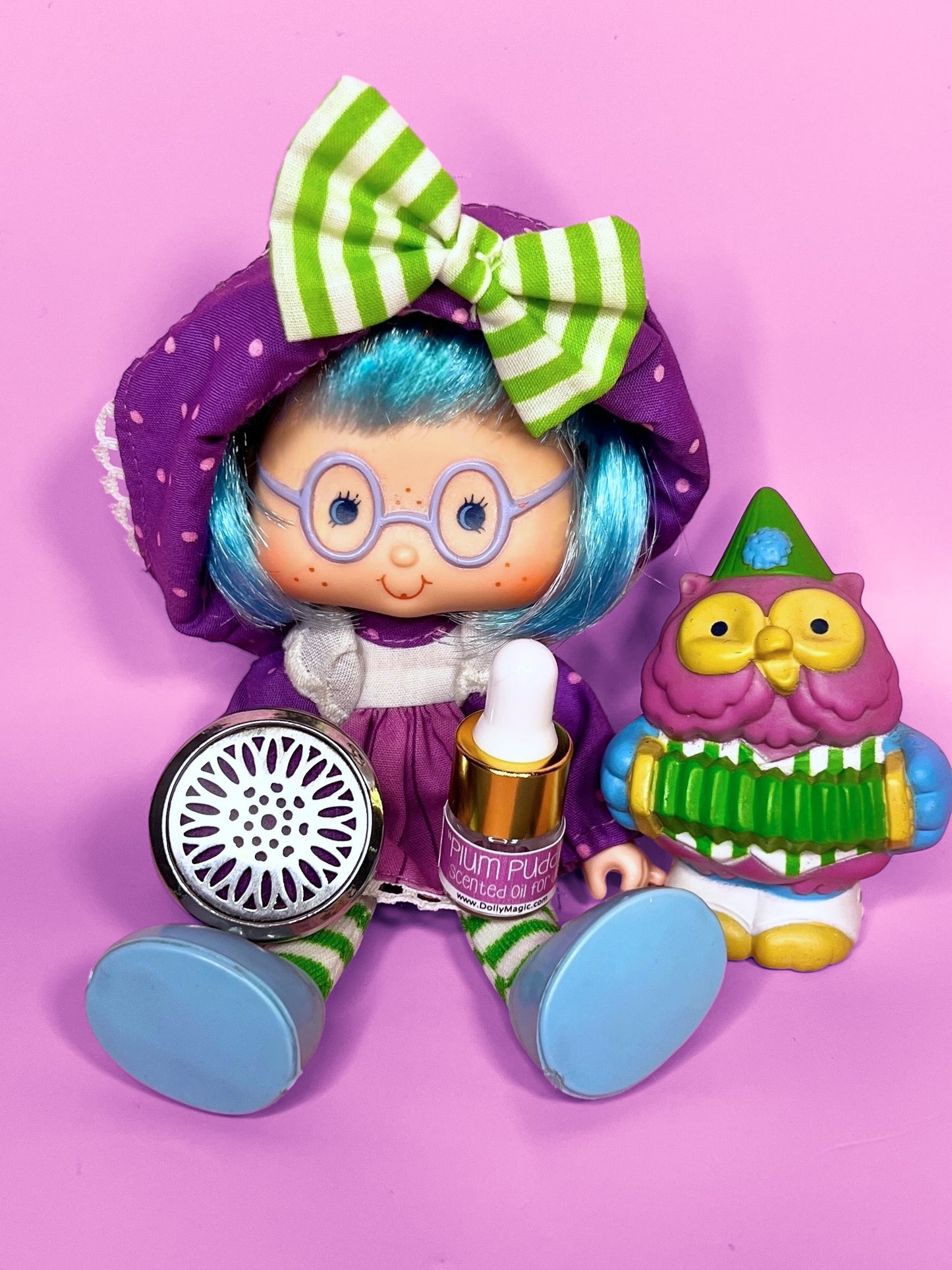 Vintage Plum Pudding Doll with pet Elderberry Owl from the 1980s Strawberry Shortcake Series