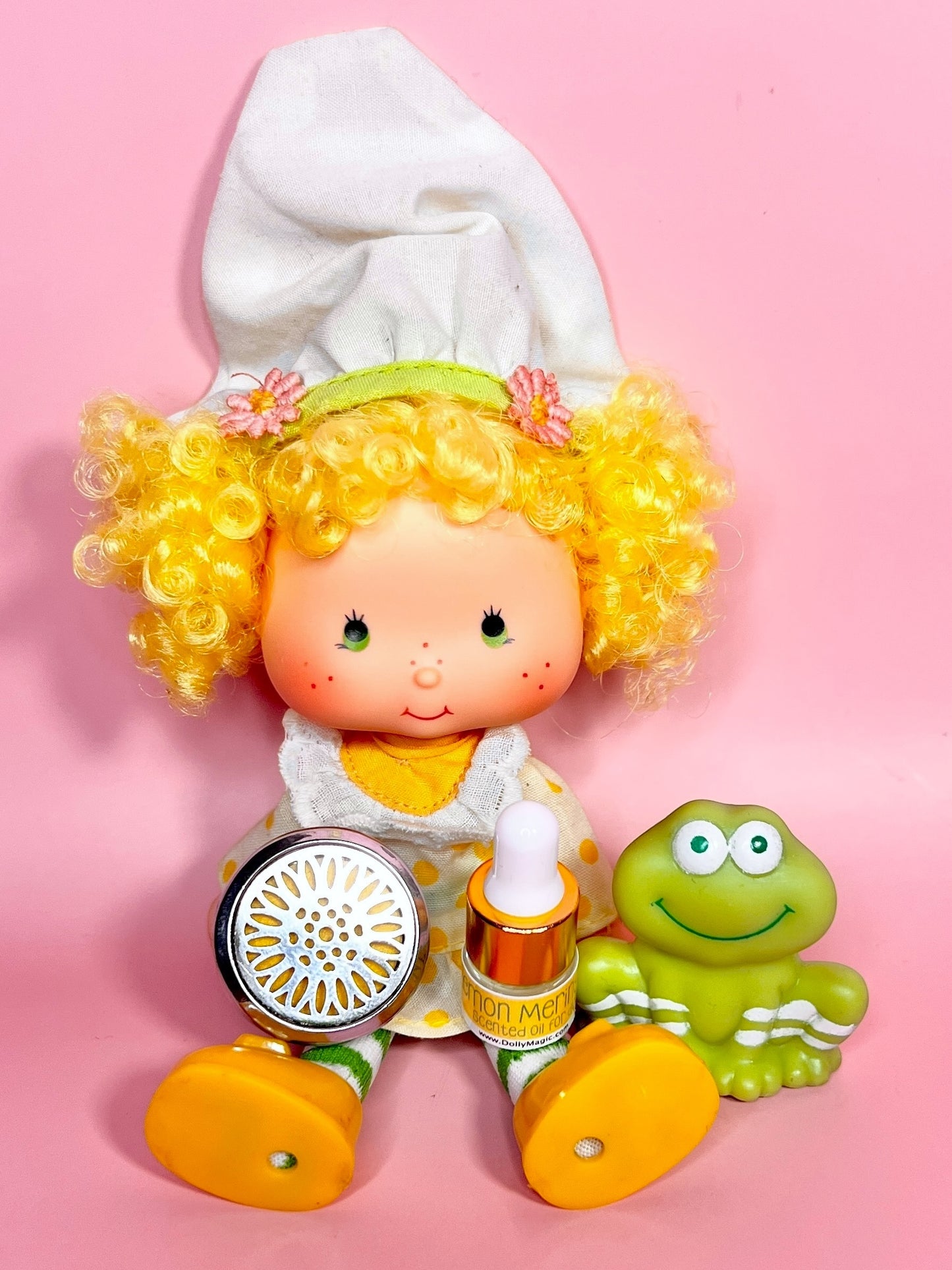 Vintage Lemon Meringue doll with pet Frappe Frog from the 1980s Strawberry Shortcake Series