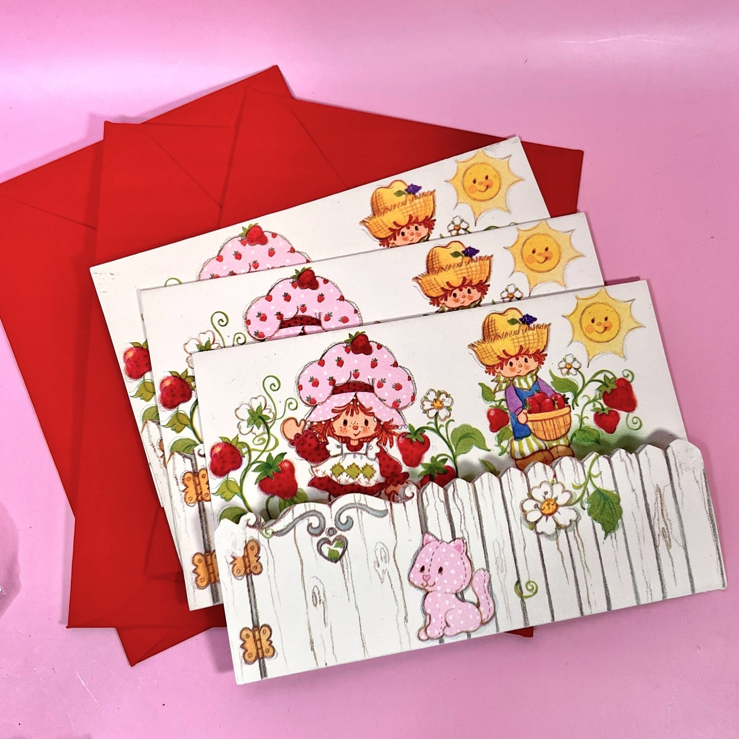 RARE Set of 3 Vintage 1980 Strawberry Shortcake Unused Postalette Cards