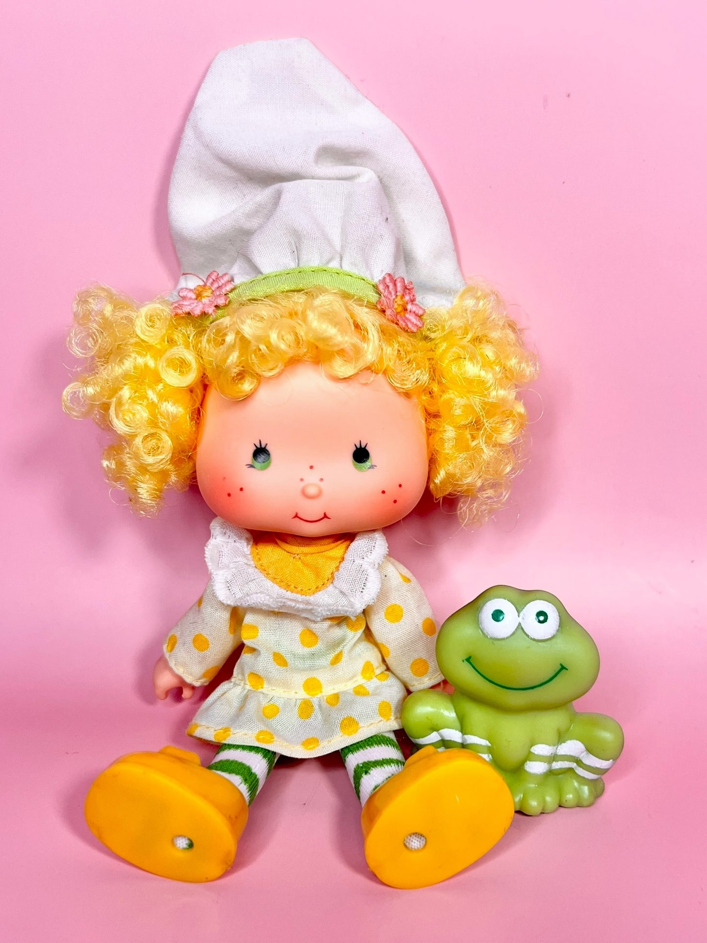Vintage Lemon Meringue doll with pet Frappe Frog from the 1980s Strawberry Shortcake Series
