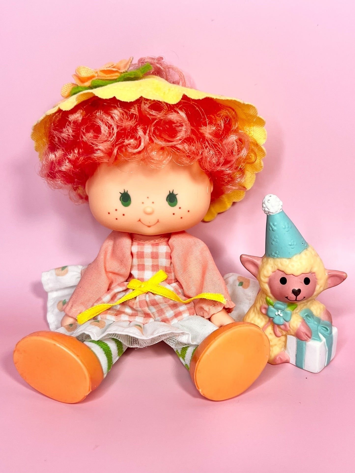Vintage Peach Blush doll and pet lamb Melonie Belle from the 1980s Strawberry Shortcake Series