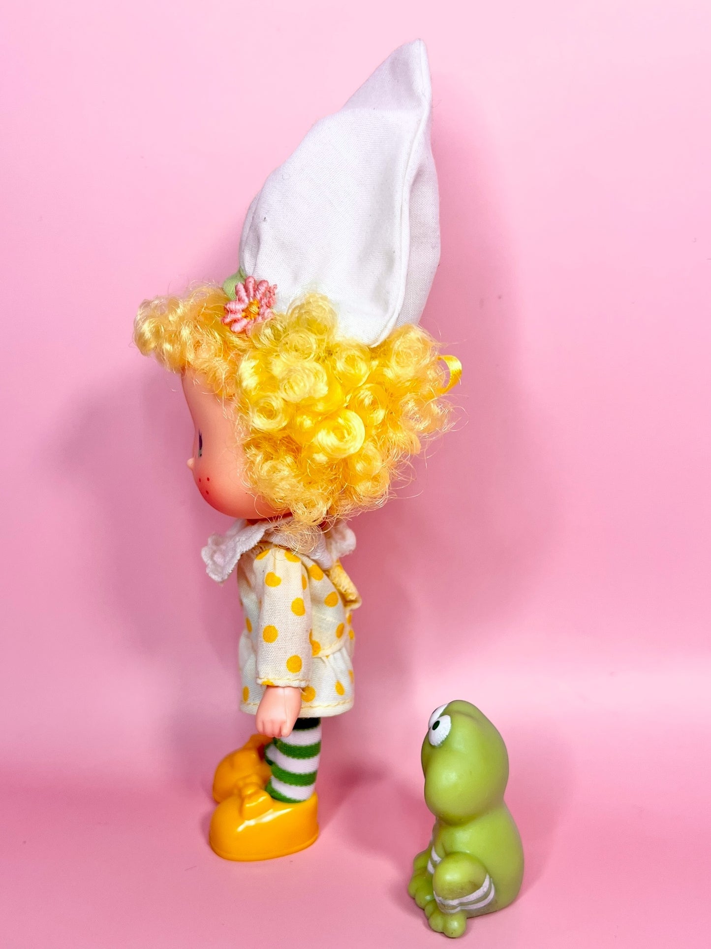 Vintage Lemon Meringue doll with pet Frappe Frog from the 1980s Strawberry Shortcake Series
