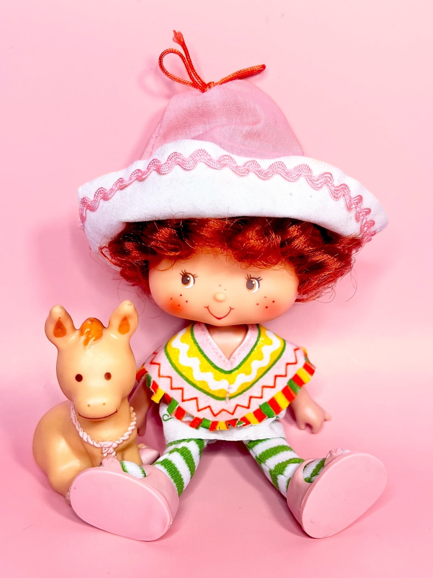 Vintage Cafe Ole doll with pet Burrito Donkey, from the 1980s Strawberry Shortcake Series