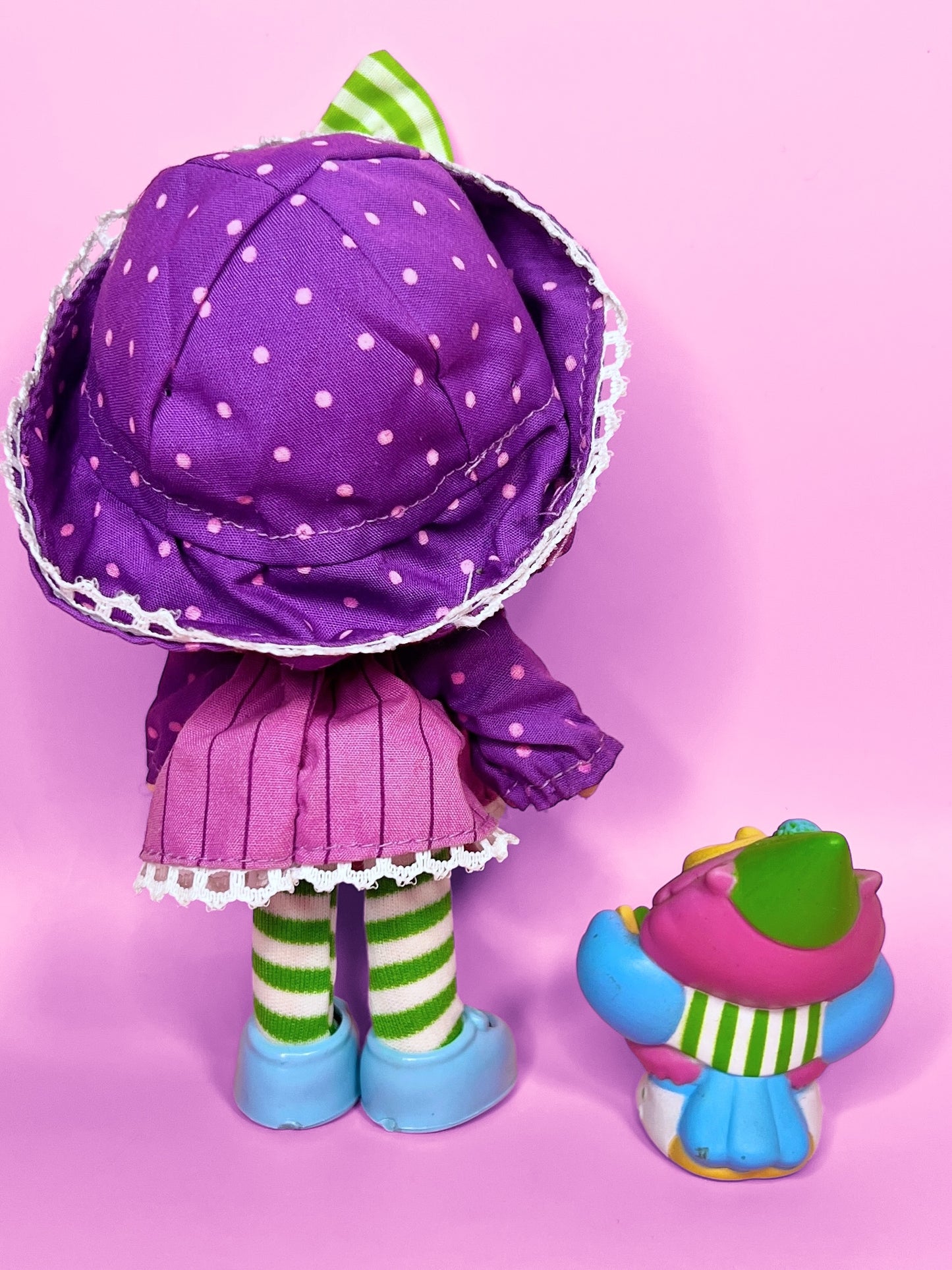 Vintage Plum Pudding Doll with pet Elderberry Owl from the 1980s Strawberry Shortcake Series