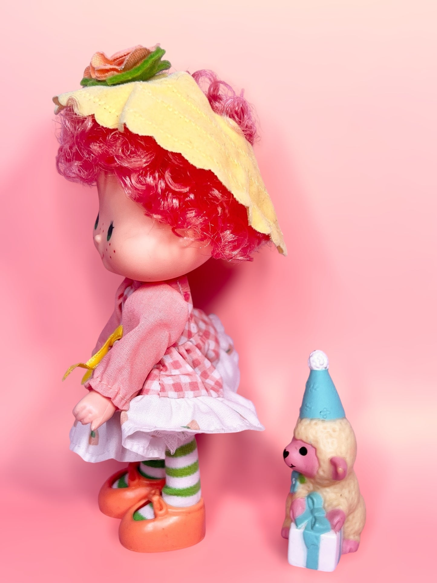 Vintage Peach Blush doll and pet lamb Melonie Belle from the 1980s Strawberry Shortcake Series