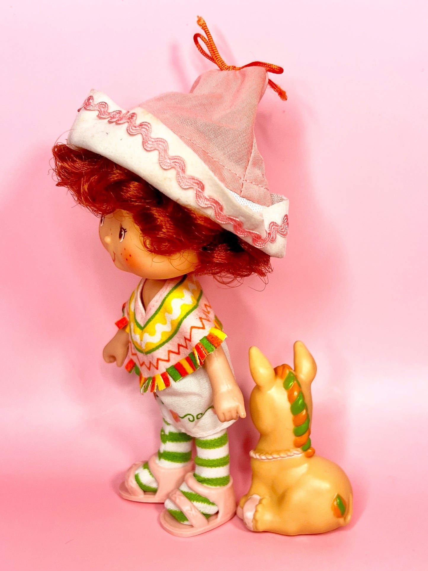Vintage Cafe Ole doll with pet Burrito Donkey, from the 1980s Strawberry Shortcake Series