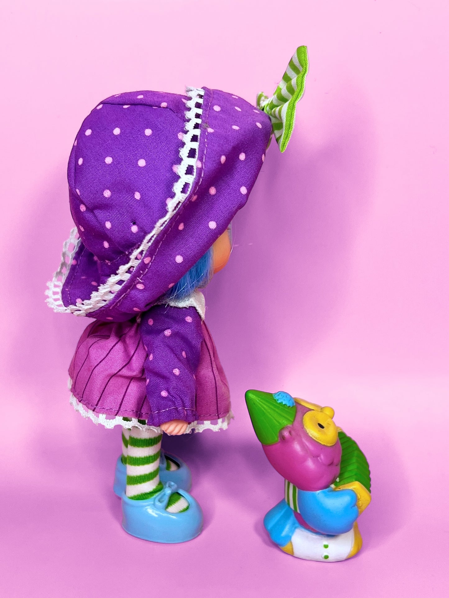 Vintage Plum Pudding Doll with pet Elderberry Owl from the 1980s Strawberry Shortcake Series