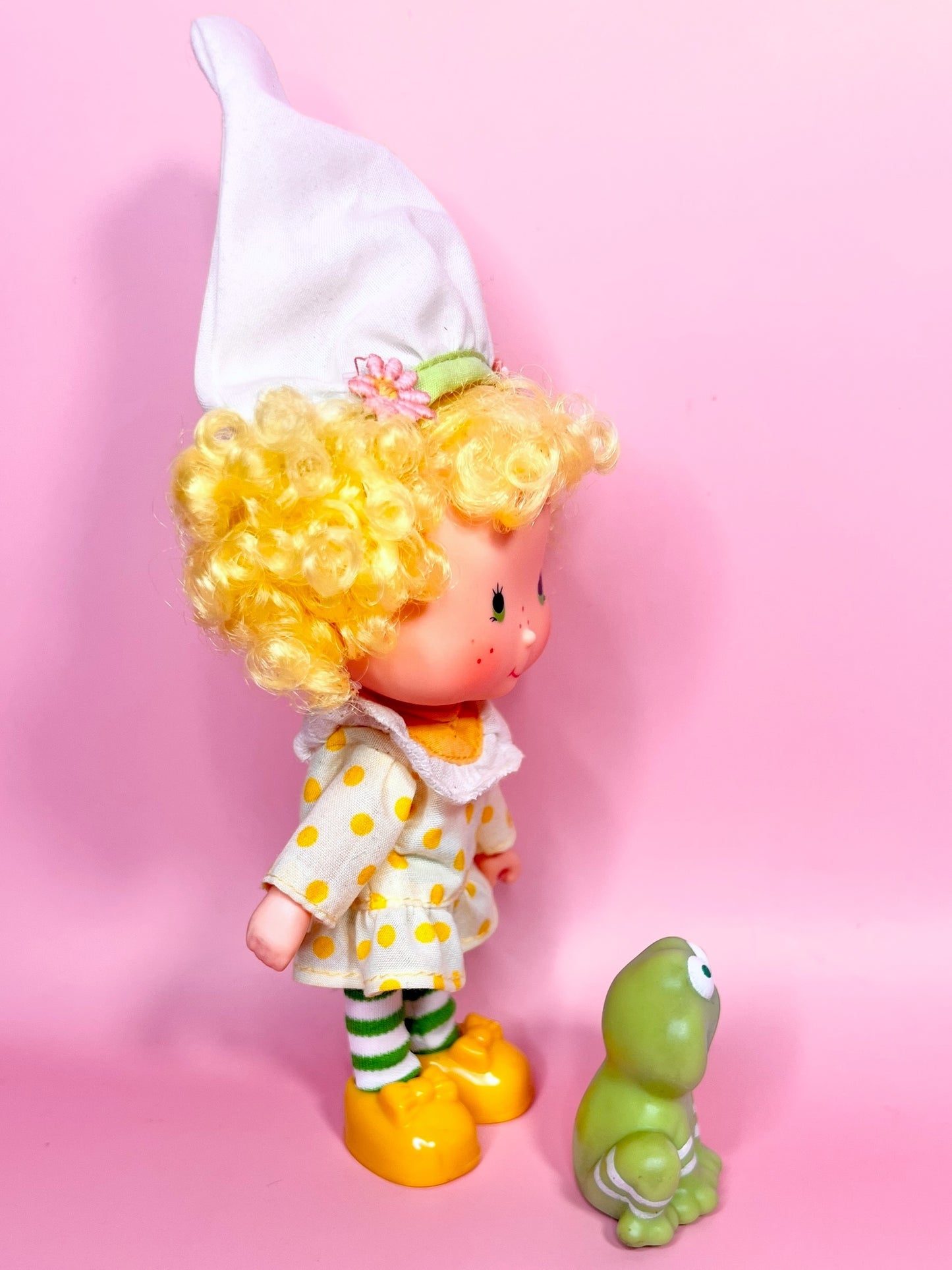 Vintage Lemon Meringue doll with pet Frappe Frog from the 1980s Strawberry Shortcake Series