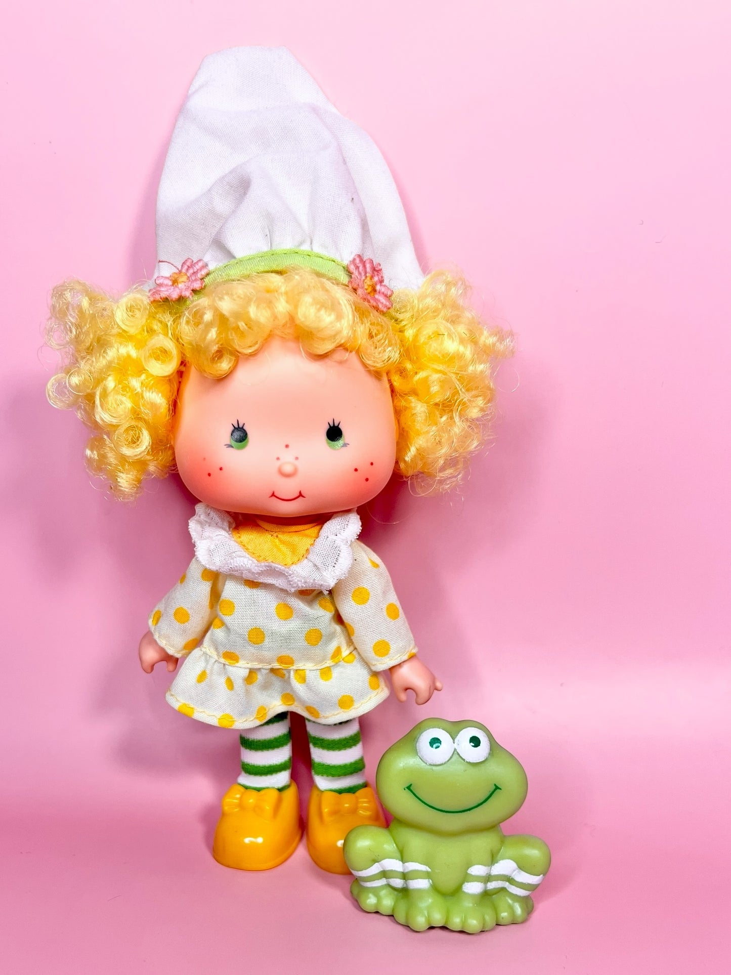 Vintage Lemon Meringue doll with pet Frappe Frog from the 1980s Strawberry Shortcake Series