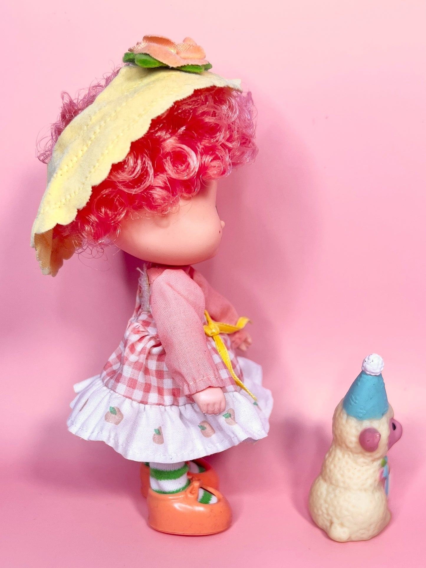 Vintage Peach Blush doll and pet lamb Melonie Belle from the 1980s Strawberry Shortcake Series