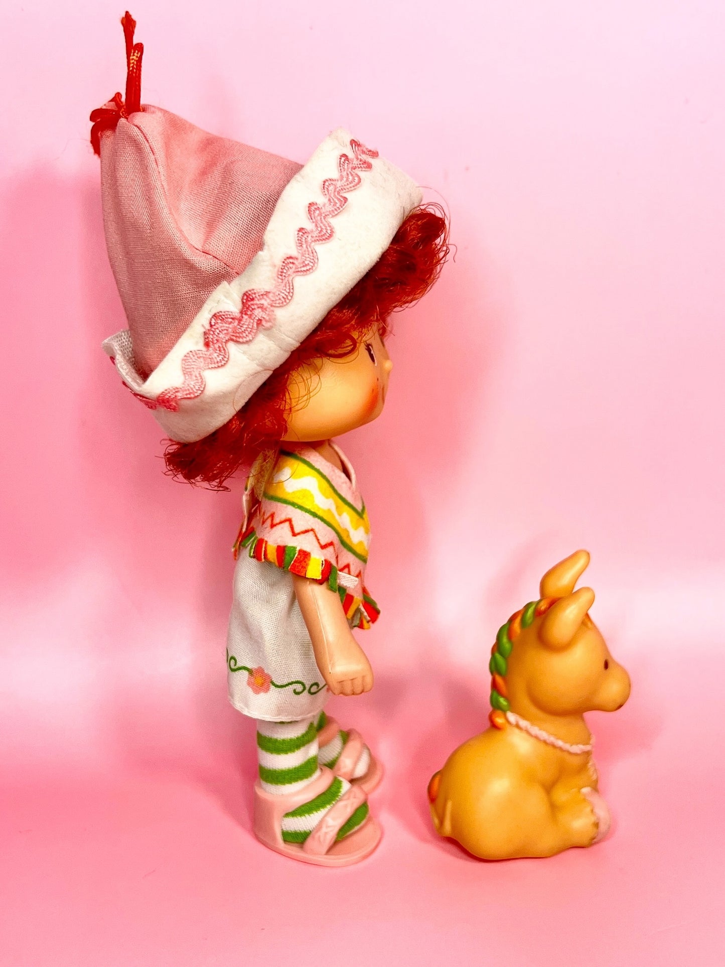 Vintage Cafe Ole doll with pet Burrito Donkey, from the 1980s Strawberry Shortcake Series