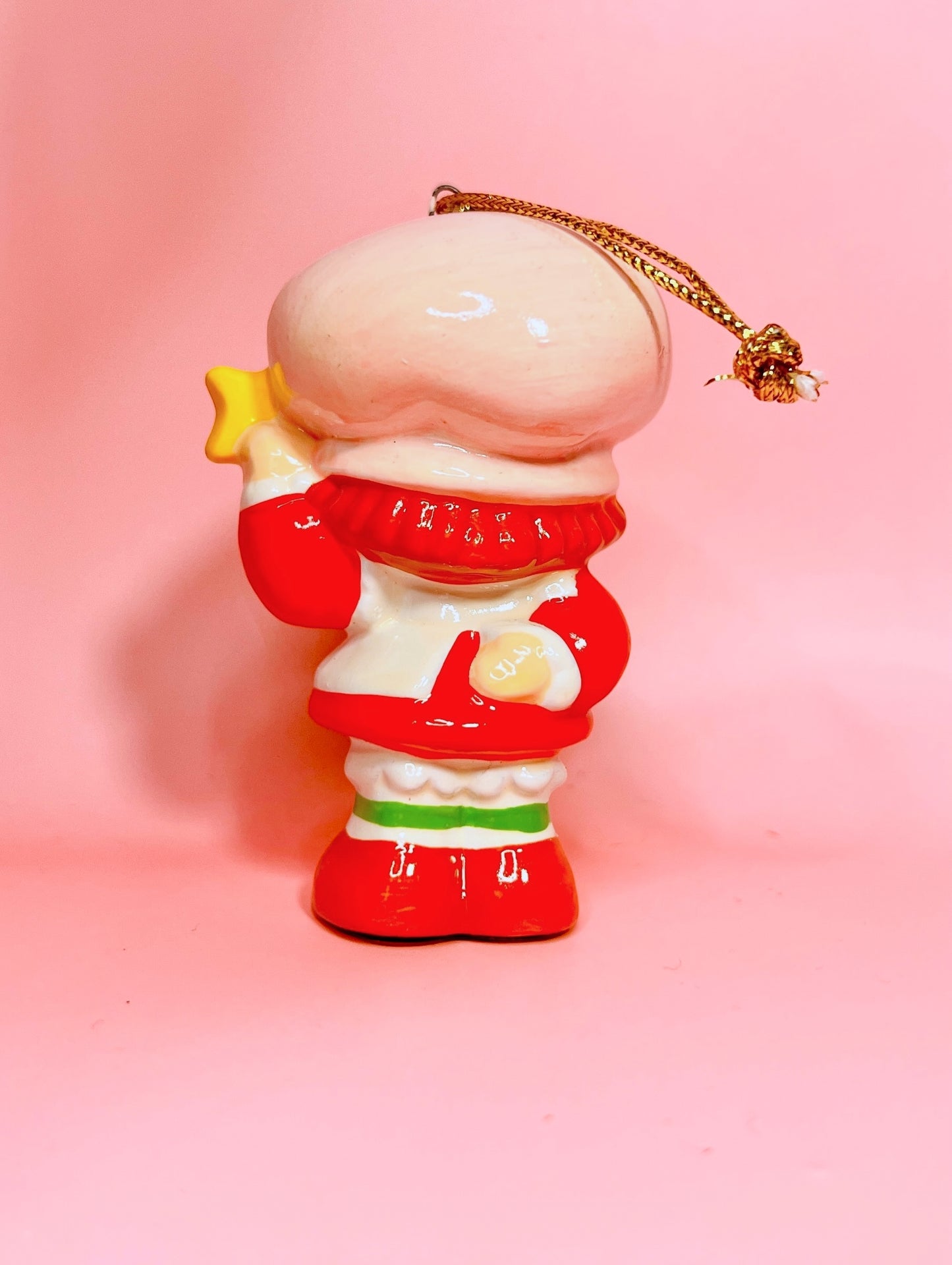 1982 Vintage Strawberry Shortcake Ceramic Christmas Ornament: Strawberry Herself With a Star