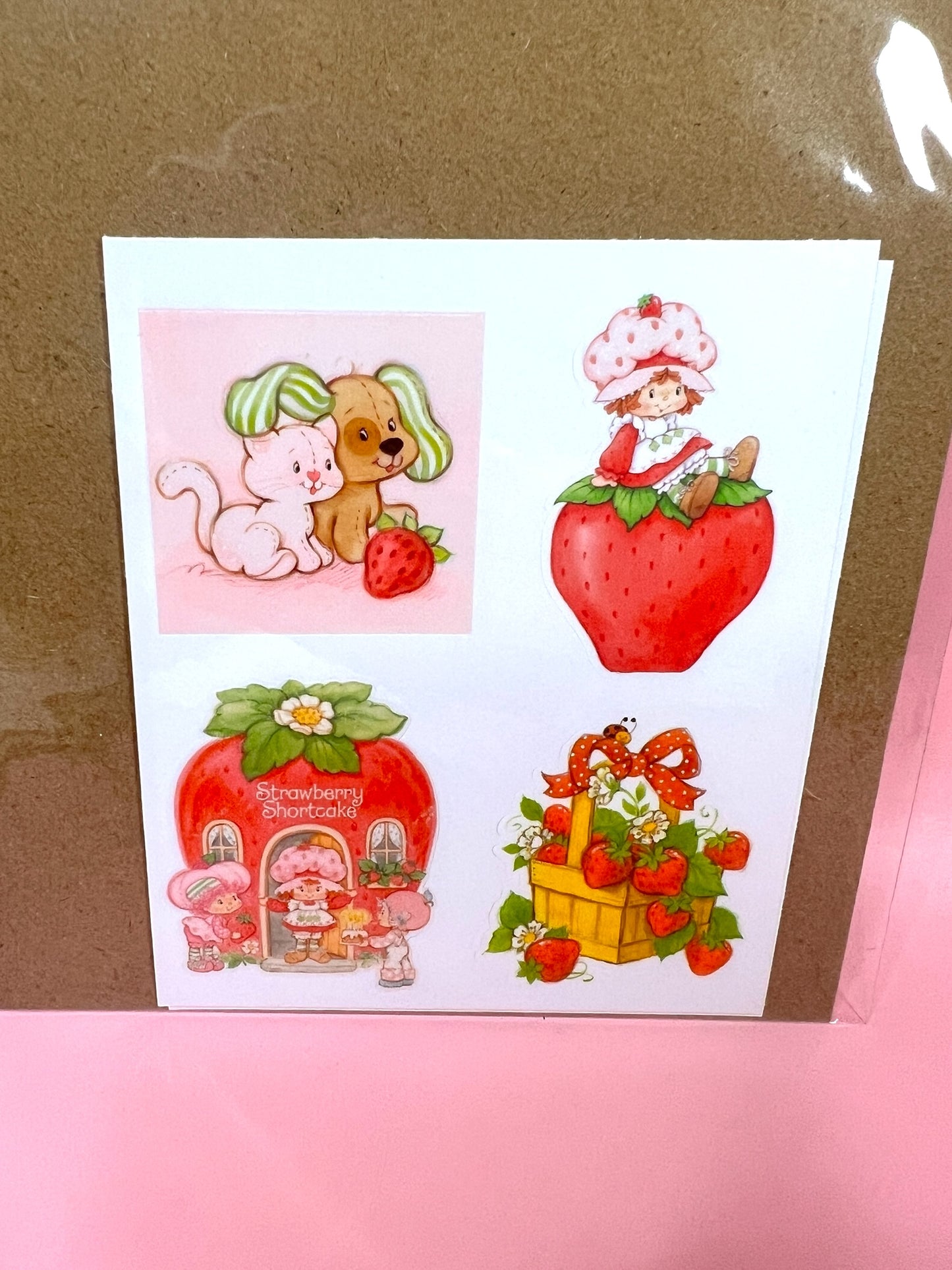 Set of 5 Vintage 1981 Unused Strawberry Shortcake Friendship Greeting Cards & Stickers by American Greetings