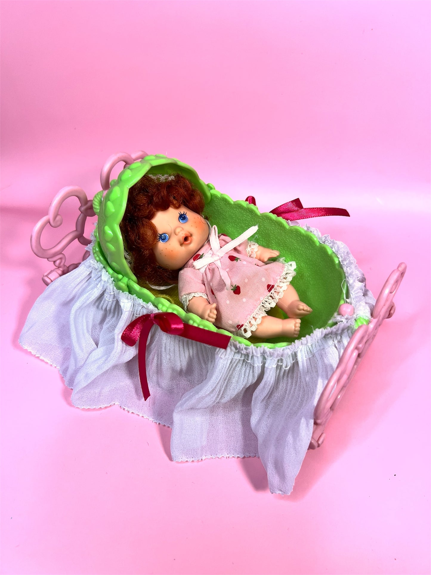 Vintage Strawberry Shortcake Baby Cradle Bassinet from the 1980s Strawberry Shortcake Series