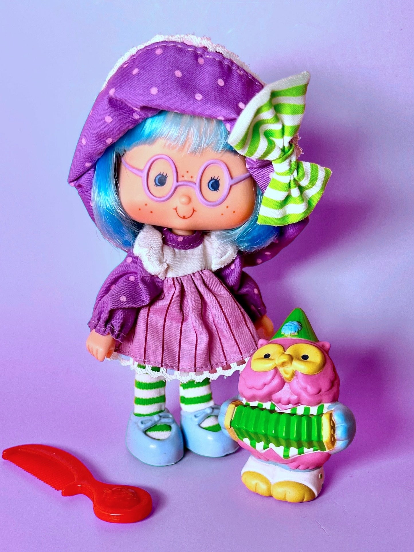 MINTY 1980s Plum Pudding Party Pleaser Doll with Pet Elderberry Owl from Strawberry Shortcake! Optional Scent and Gift Wrap!