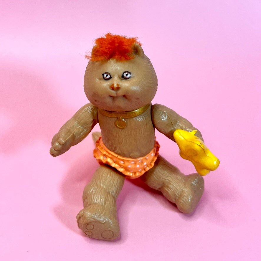 Vintage 1984 Cabbage Patch Kids KOOSAS Poseable 3.5 inch Figurine - Brown with Orange Hair/Diaper "KOOSAS" - Dolly Magic