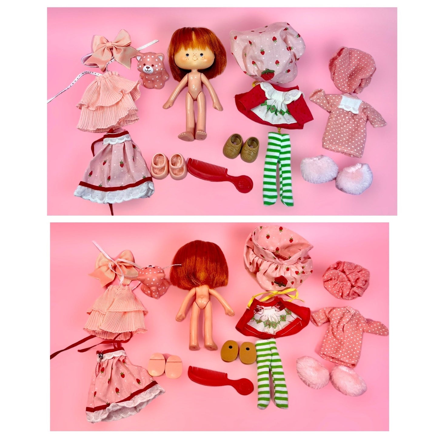 BERRY Pretty in Pink! Vintage Strawberry Shortcake Gift Package with 1979 Original Flat Hands Doll, Custard, 3 outfits & keepsake box! - Dolly Magic