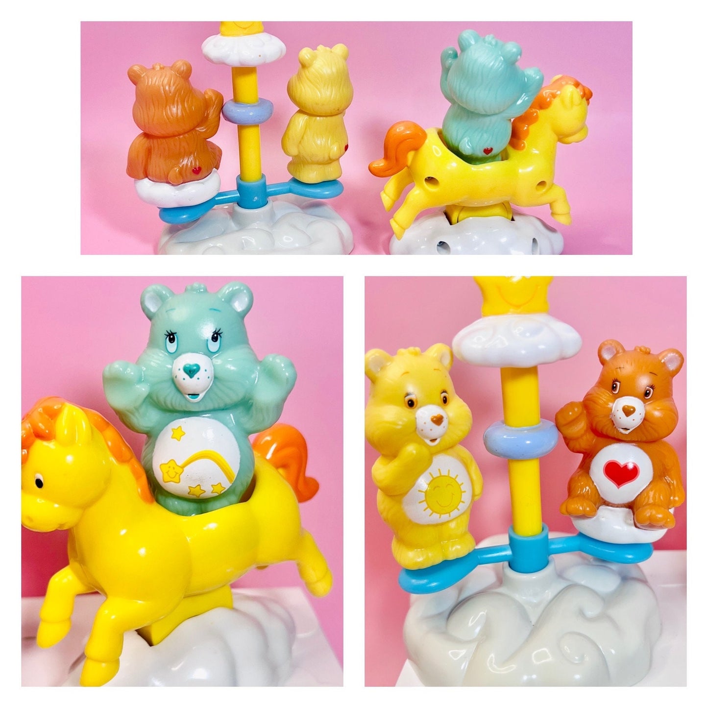 Vintage TCFC 2003 Care Bears "Care a Lot" Playground Set: Teeter-Totter, Rocking Horse, and Merry-go-Round with 3 Care Bears! - Dolly Magic