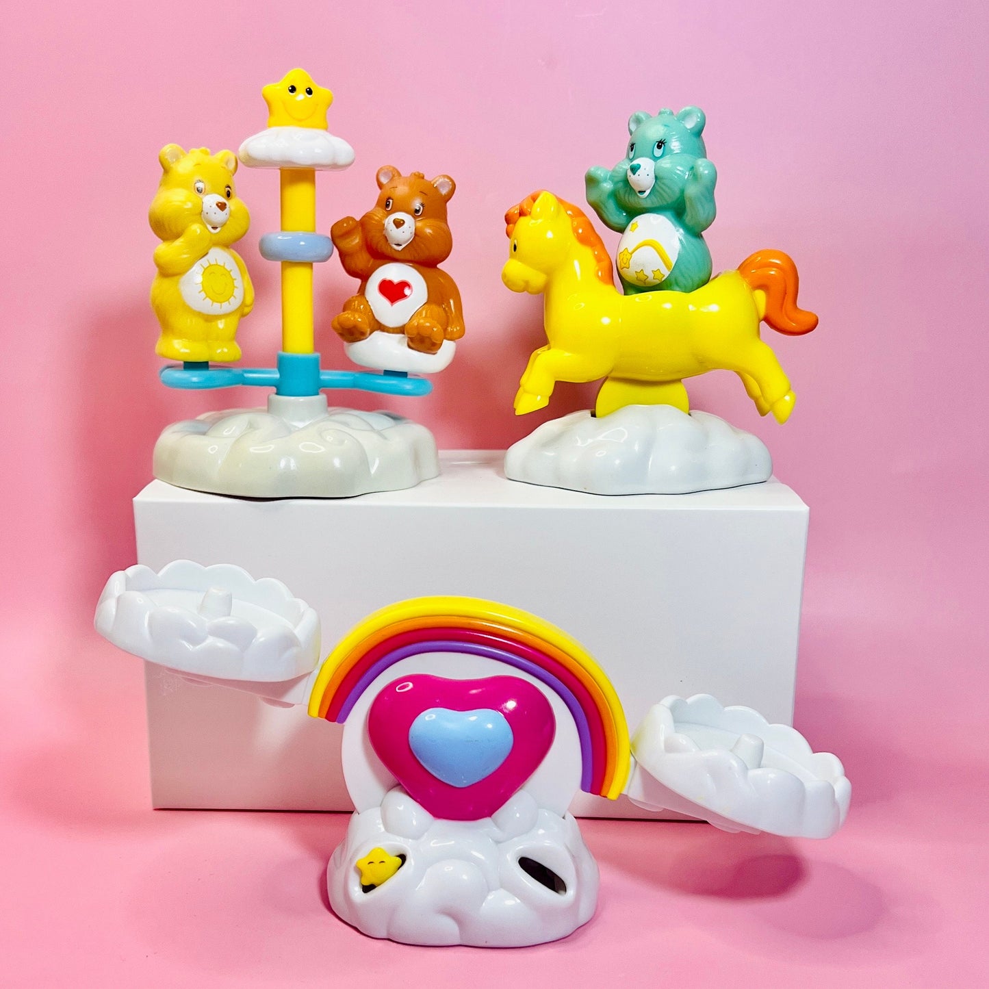Vintage TCFC 2003 Care Bears "Care a Lot" Playground Set: Teeter-Totter, Rocking Horse, and Merry-go-Round with 3 Care Bears! - Dolly Magic