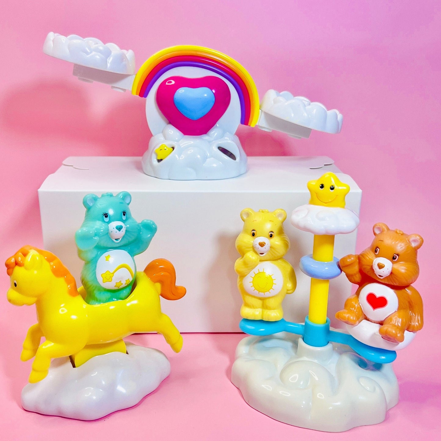 Vintage TCFC 2003 Care Bears "Care a Lot" Playground Set: Teeter-Totter, Rocking Horse, and Merry-go-Round with 3 Care Bears! - Dolly Magic