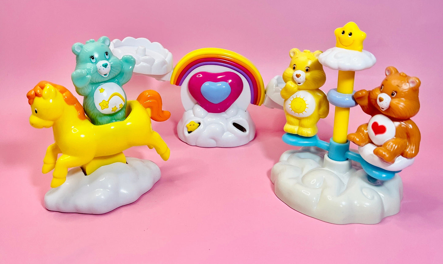 Vintage TCFC 2003 Care Bears "Care a Lot" Playground Set: Teeter-Totter, Rocking Horse, and Merry-go-Round with 3 Care Bears! - Dolly Magic