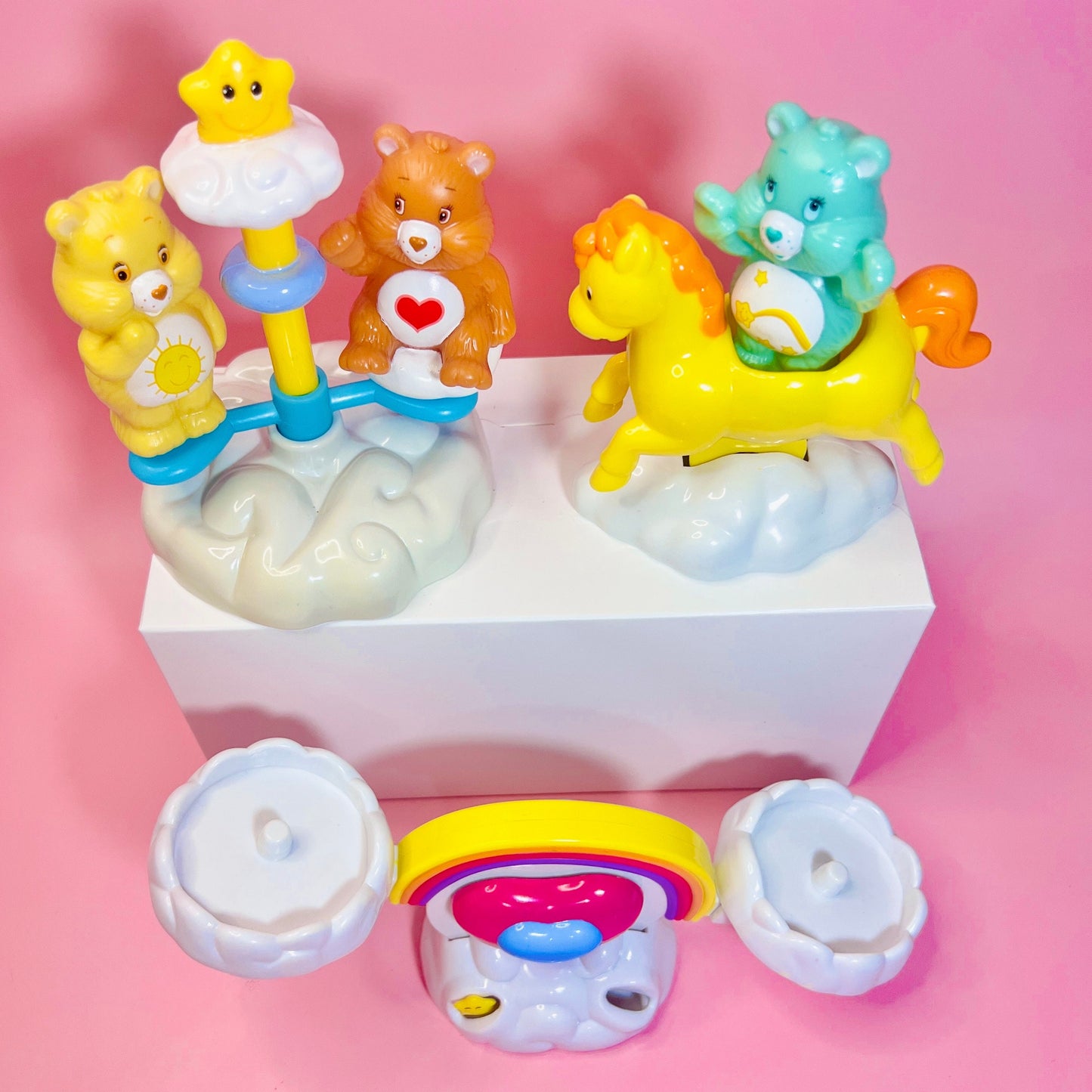 Vintage TCFC 2003 Care Bears "Care a Lot" Playground Set: Teeter-Totter, Rocking Horse, and Merry-go-Round with 3 Care Bears! - Dolly Magic