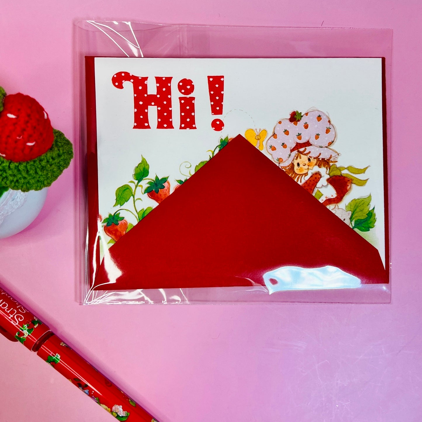 Vintage 1983 Strawberry Shortcake “Hi!” Note Card (blank inside) with Stickers and Envelope! - Dolly Magic