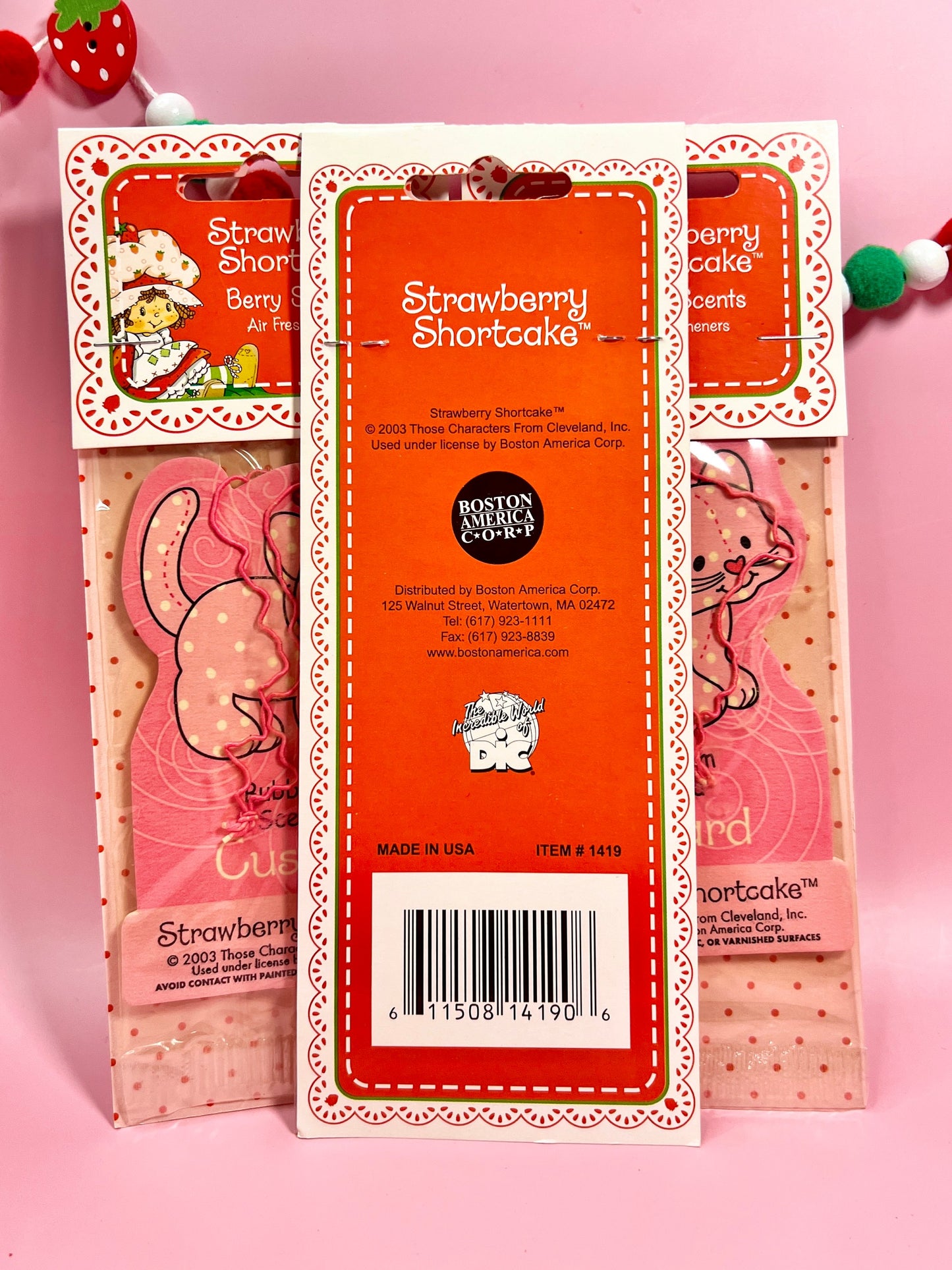 One (1) Vintage 2003 Strawberry Shortcake Air Freshener: Custard the Cat (Bubblegum Scented) - Dolly Magic