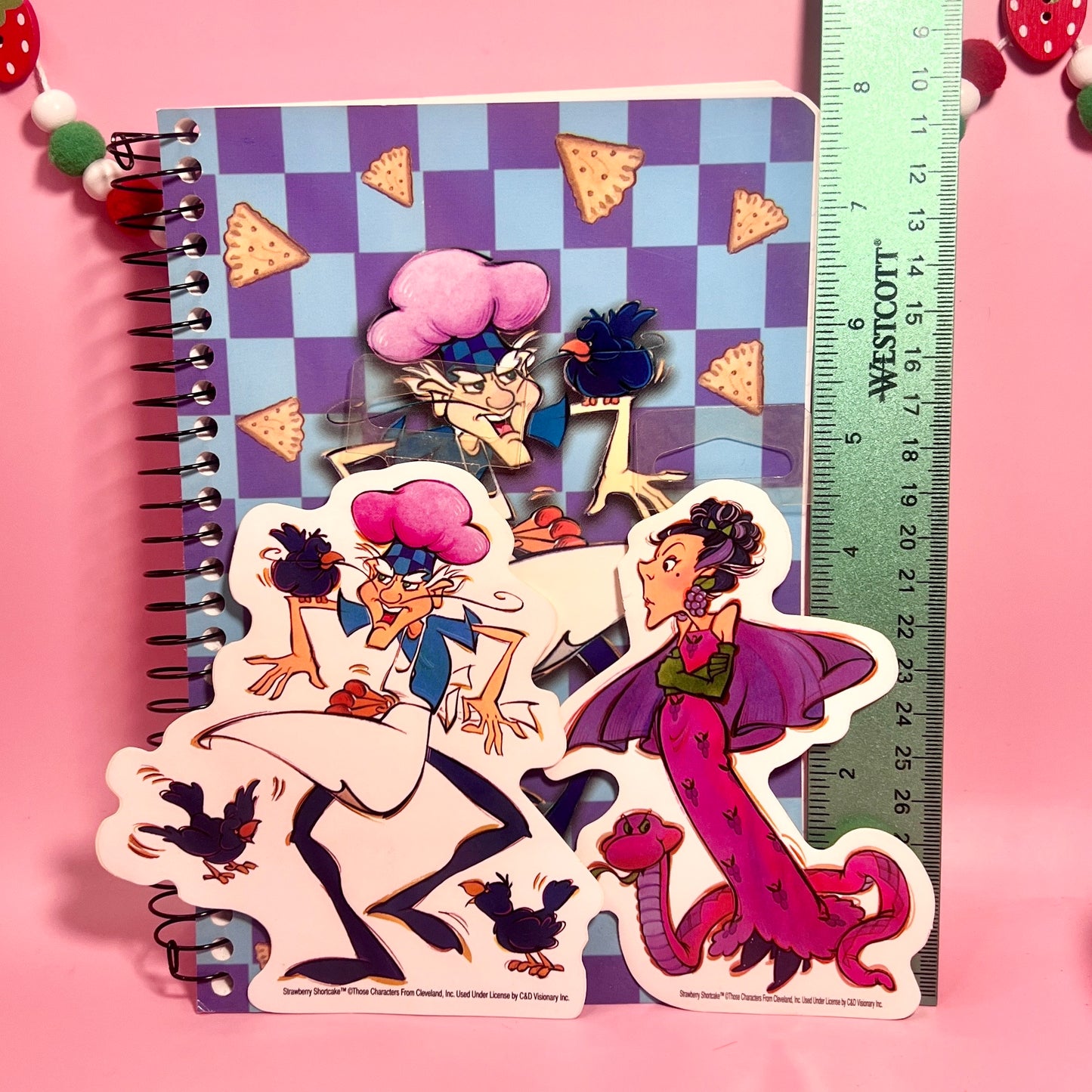 Vintage 2002 Strawberry Shortcake Purple Pieman & Sour Grapes Notebook and Sticker Set - Dolly Magic