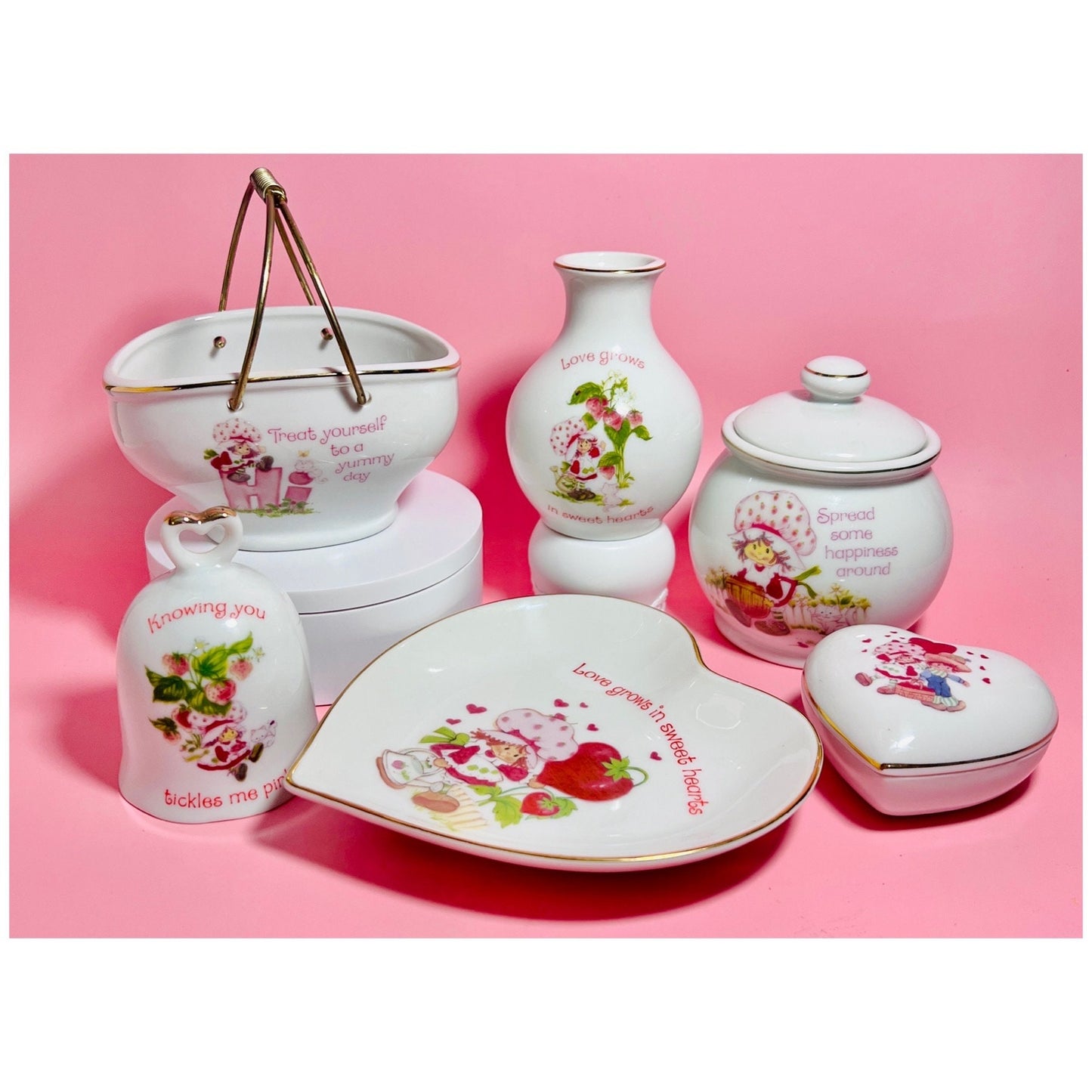 1980 Strawberry Shortcake Fine Porcelain Designer's Collection: Small Vase "Love Grows in Sweet Hearts" Vintage Valentines Collectors Gift - Dolly Magic