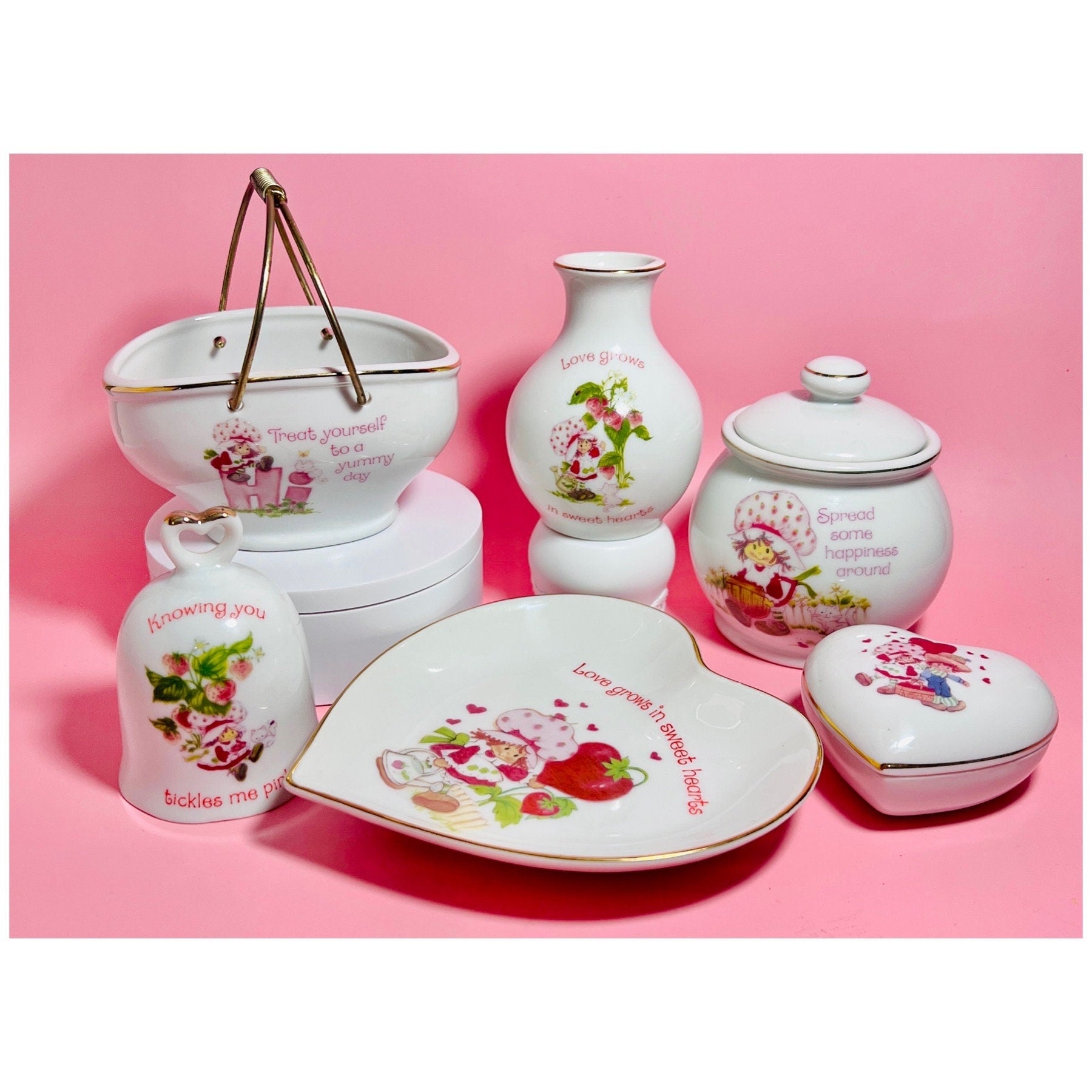 1980 Strawberry Shortcake Fine Porcelain Designer's Collection: Small Vase "Love Grows in Sweet Hearts" Vintage Valentines Collectors Gift - Dolly Magic