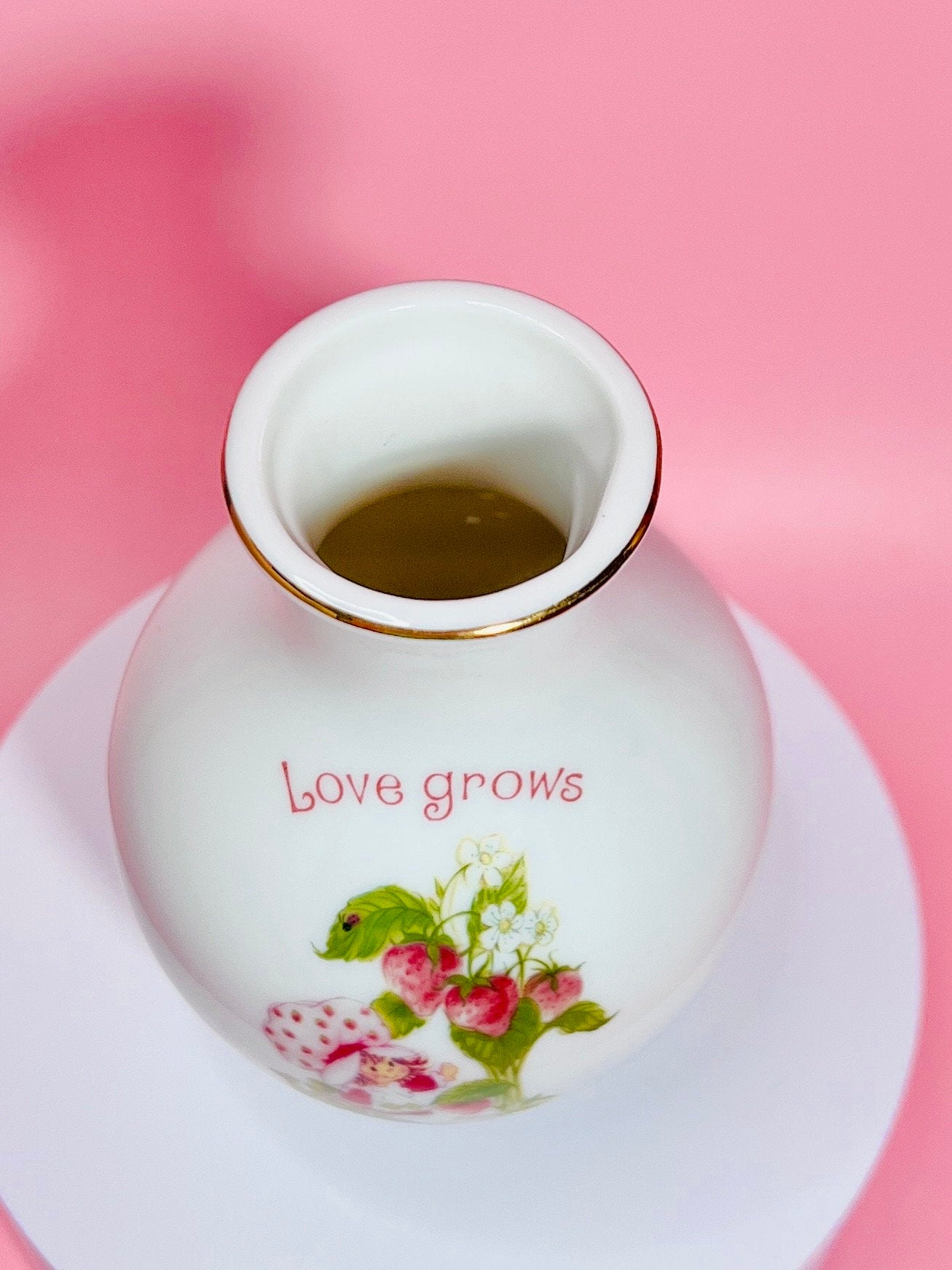 1980 Strawberry Shortcake Fine Porcelain Designer's Collection: Small Vase "Love Grows in Sweet Hearts" Vintage Valentines Collectors Gift - Dolly Magic