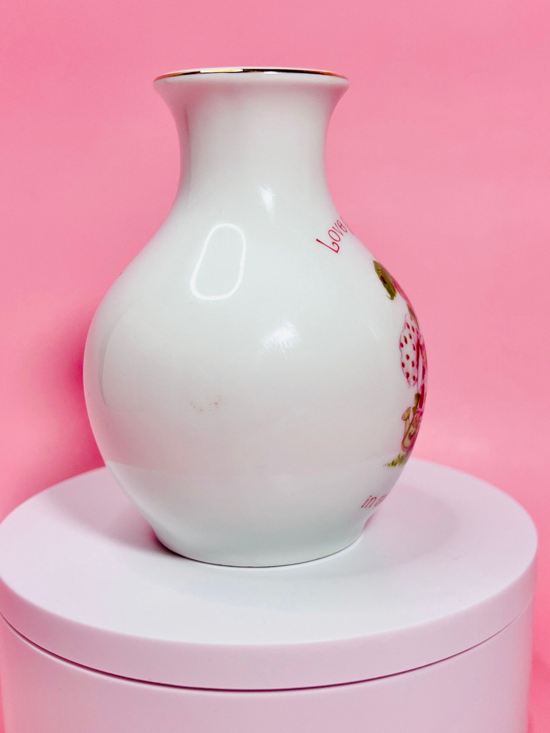 1980 Strawberry Shortcake Fine Porcelain Designer's Collection: Small Vase "Love Grows in Sweet Hearts" Vintage Valentines Collectors Gift - Dolly Magic
