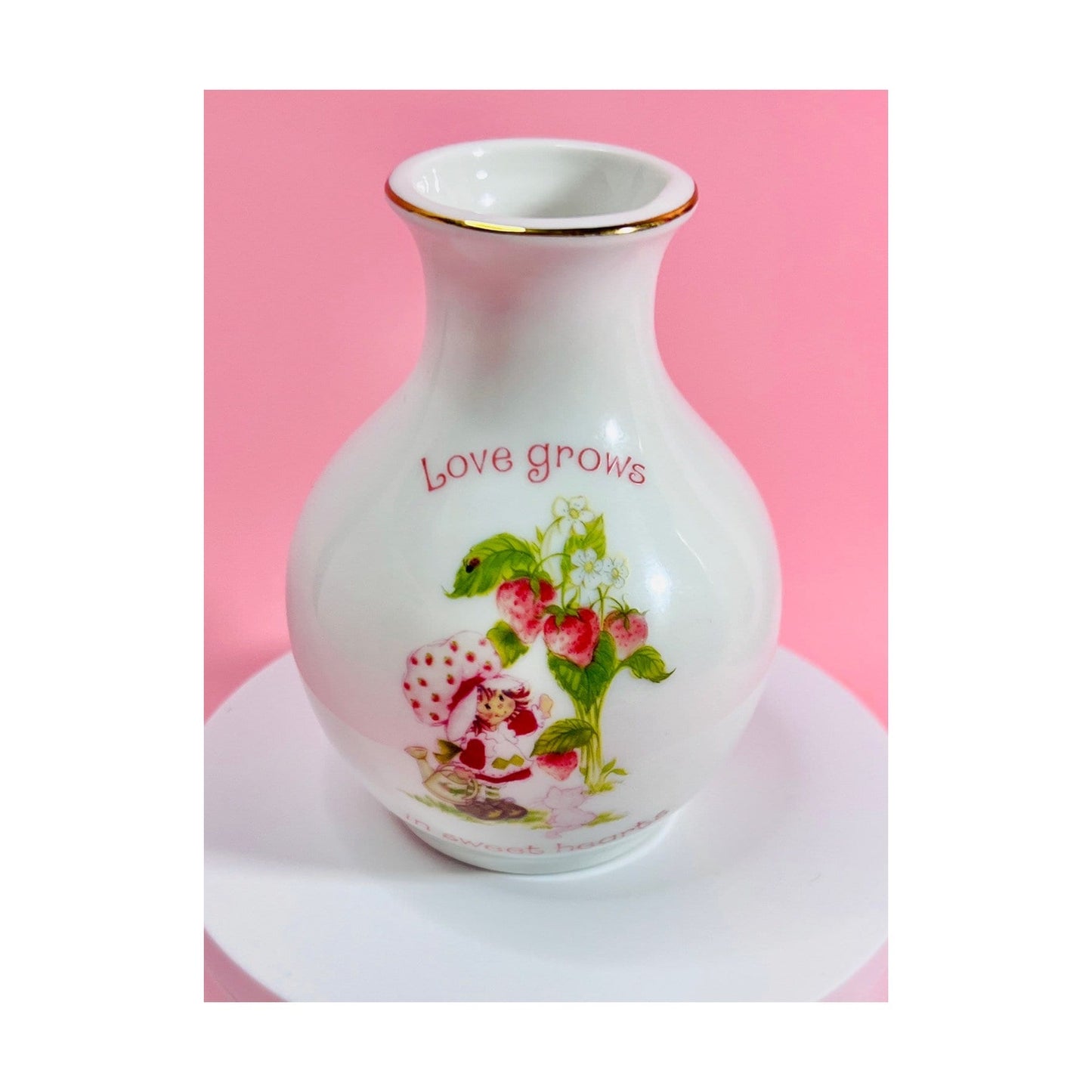 1980 Strawberry Shortcake Fine Porcelain Designer's Collection: Small Vase "Love Grows in Sweet Hearts" Vintage Valentines Collectors Gift - Dolly Magic
