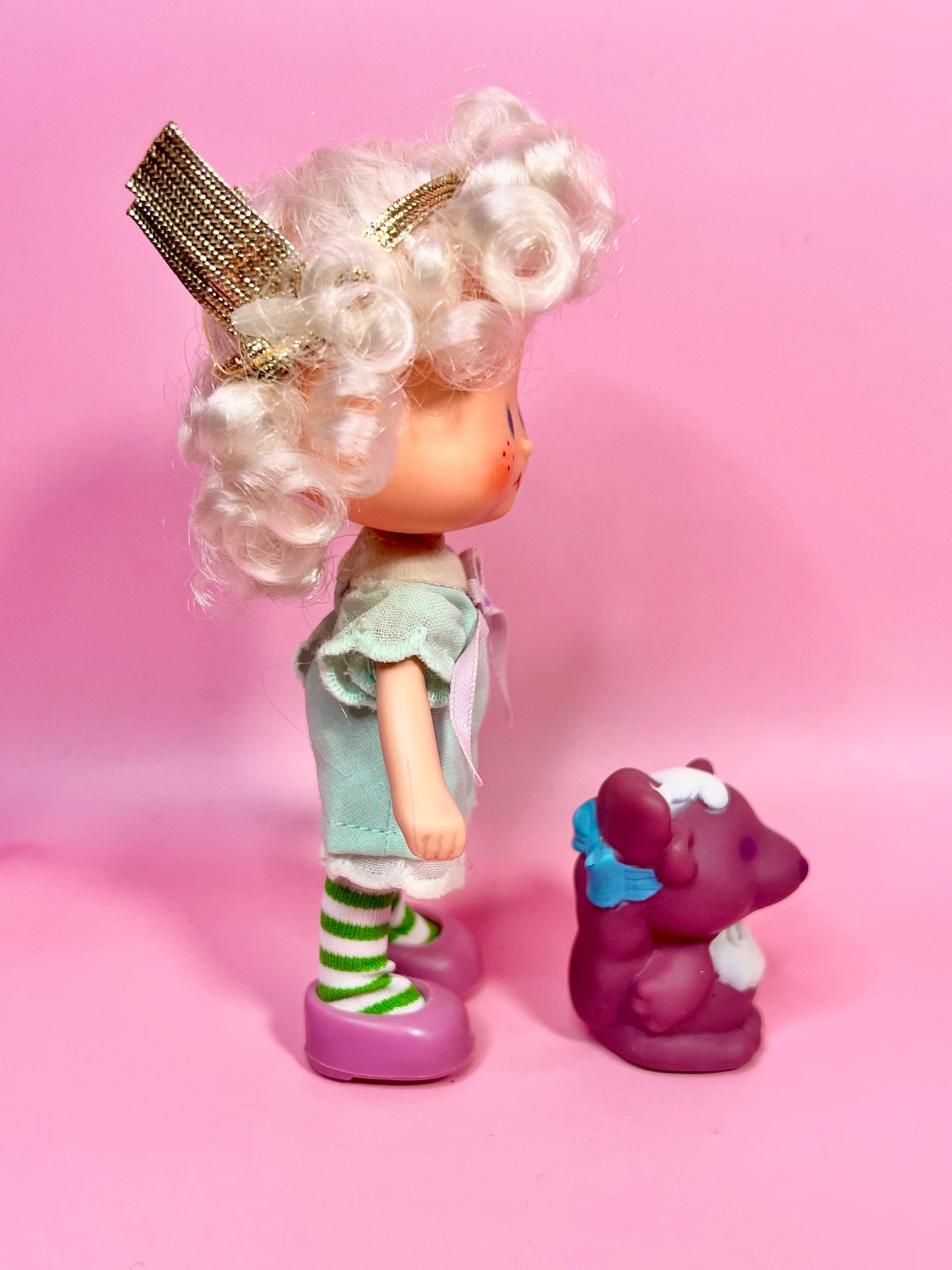 Vintage 1980s Angel Cake Doll & Pet Soufflé Skunk from Original Strawberry Shortcake Doll Series