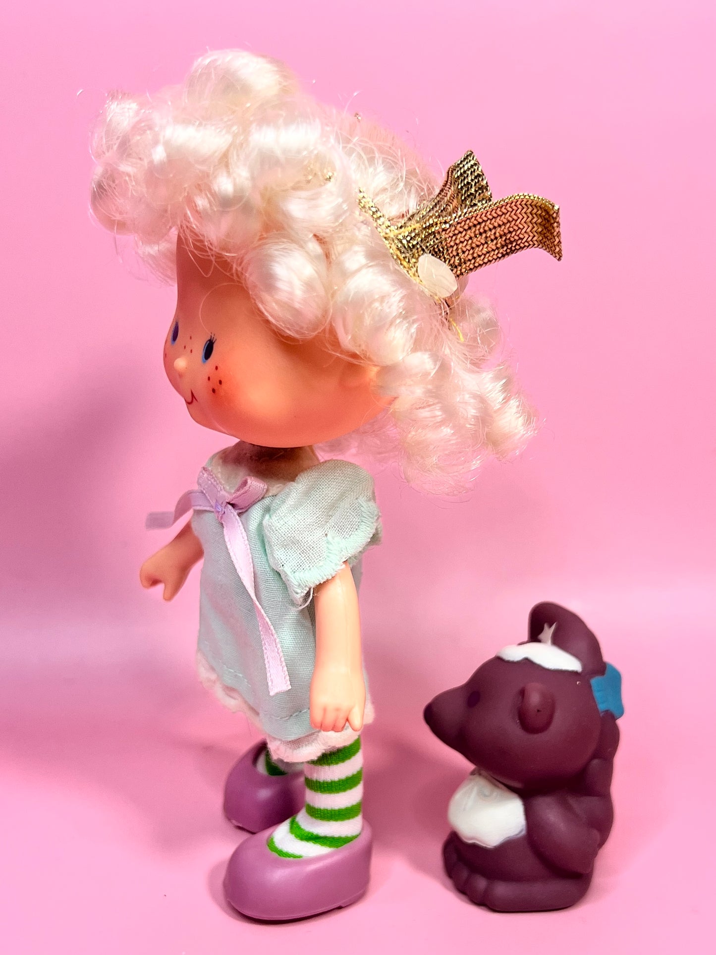Vintage 1980s Angel Cake Doll & Pet Soufflé Skunk from Original Strawberry Shortcake Doll Series