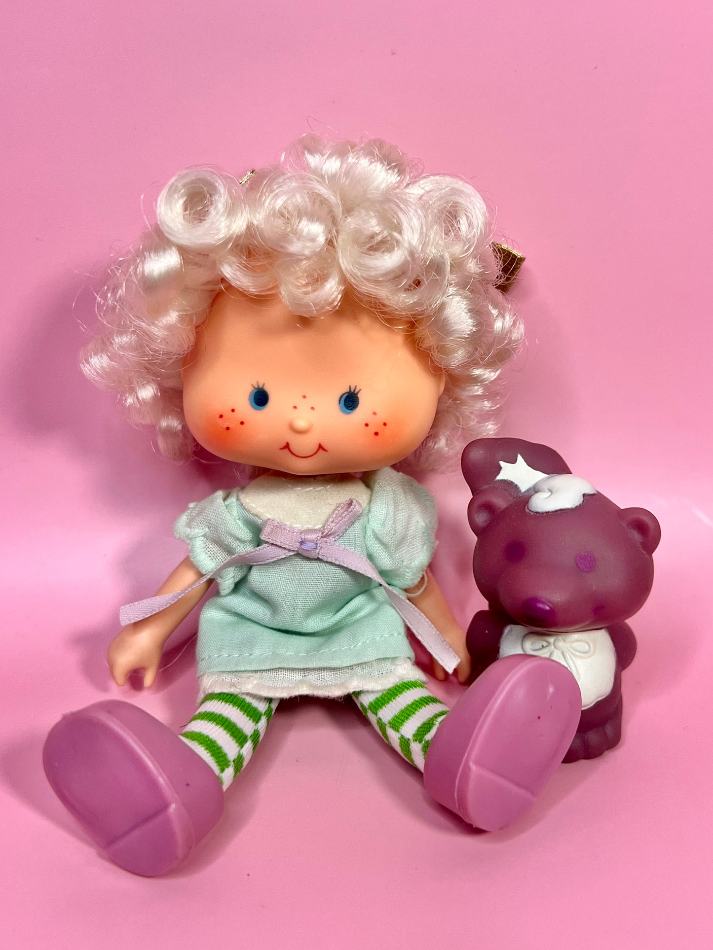 Vintage 1980s Angel Cake Doll & Pet Soufflé Skunk from Original Strawberry Shortcake Doll Series