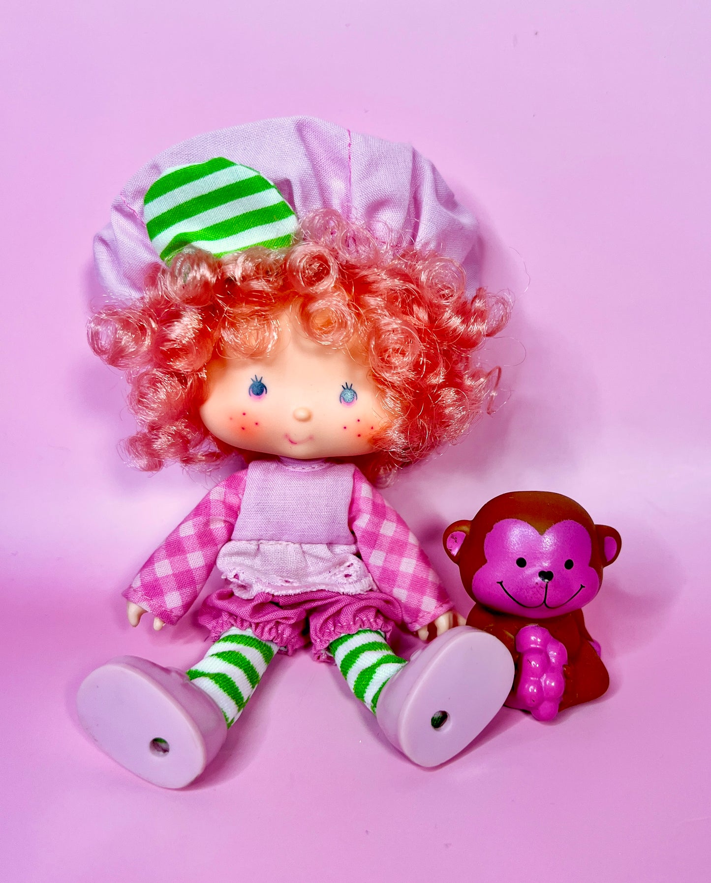 Vintage Raspberry Tart doll with pet Rhubarb Monkey from the 1980s Strawberry Shortcake Series