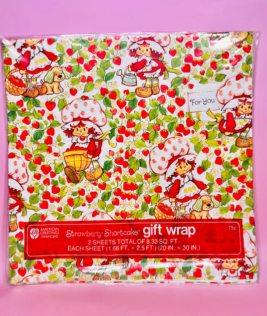 Vintage New Old Stock NOS 1981 Strawberry Shortcake Wrapping Paper SEALED 2 Sheets