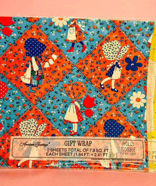 3 Sets of Vintage New Old Stock NOS 1976 Hollie Hobby Wrapping Paper SEALED